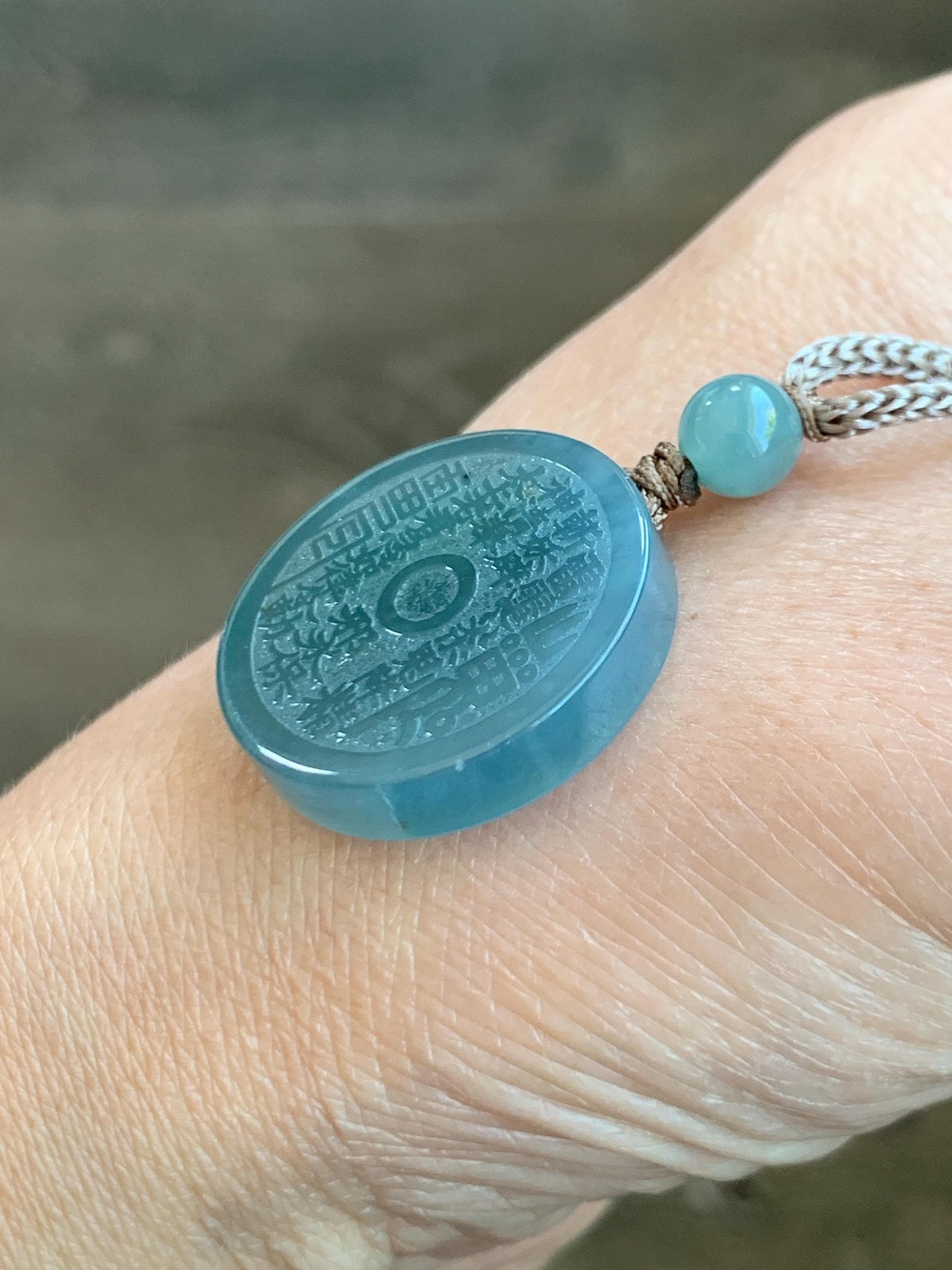 Natural Grade A Guatemalan Icy Translucent Blue Jade Jadeite Mountain Ghost The Elder Lord Coin Pendant Rope Necklace 天然冰危蓝莓紫翡翠山鬼老君钱币吊坠
