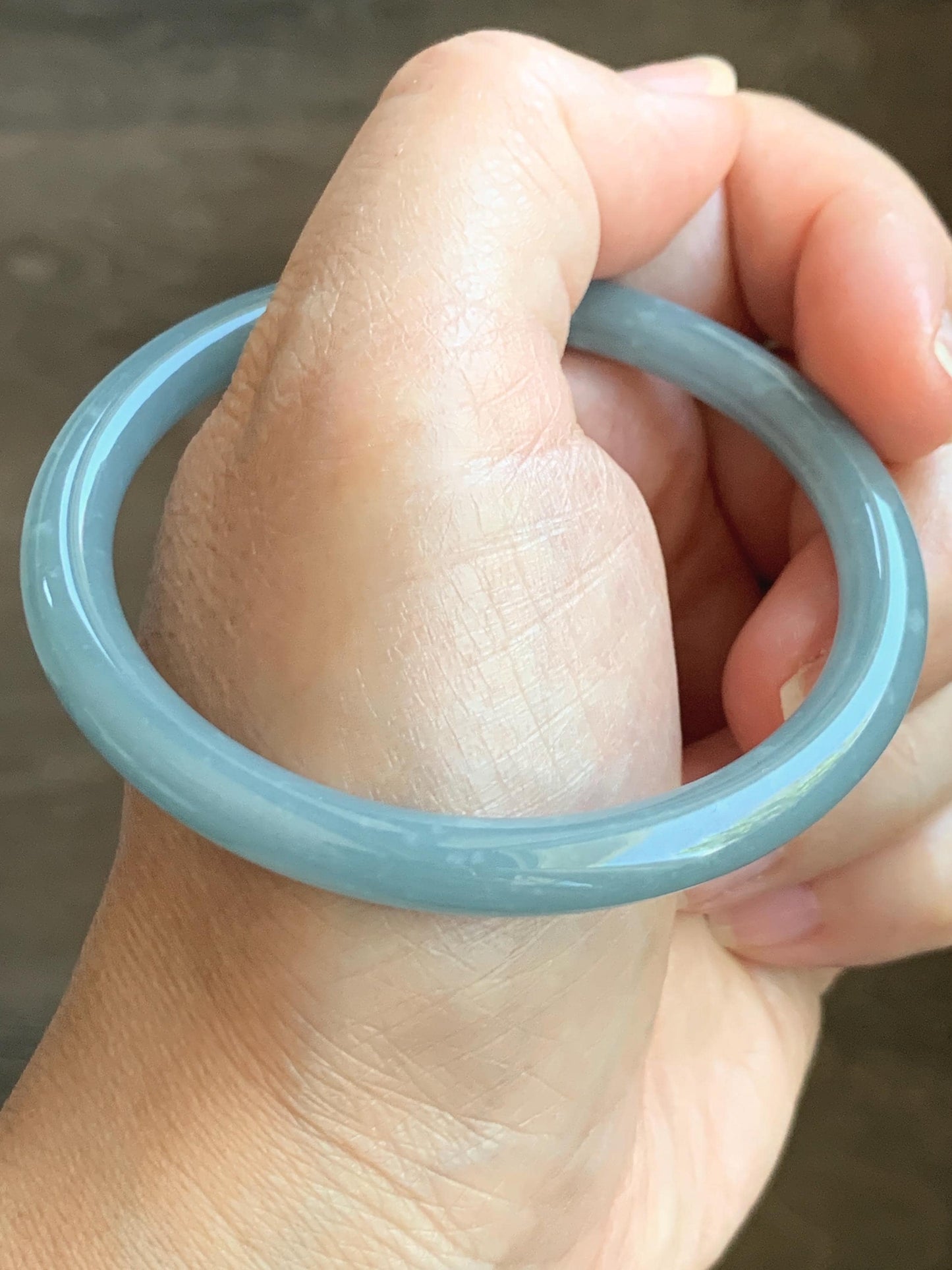 Certified Natural Grade A Guatemalan Icy Translucent Light Dusty Blue Jade Jadeite Bangle Bracelet 55.1mm 6.81" 20.87g 天然危蓝糯冰浅蓝翡翠圆条手镯 8769