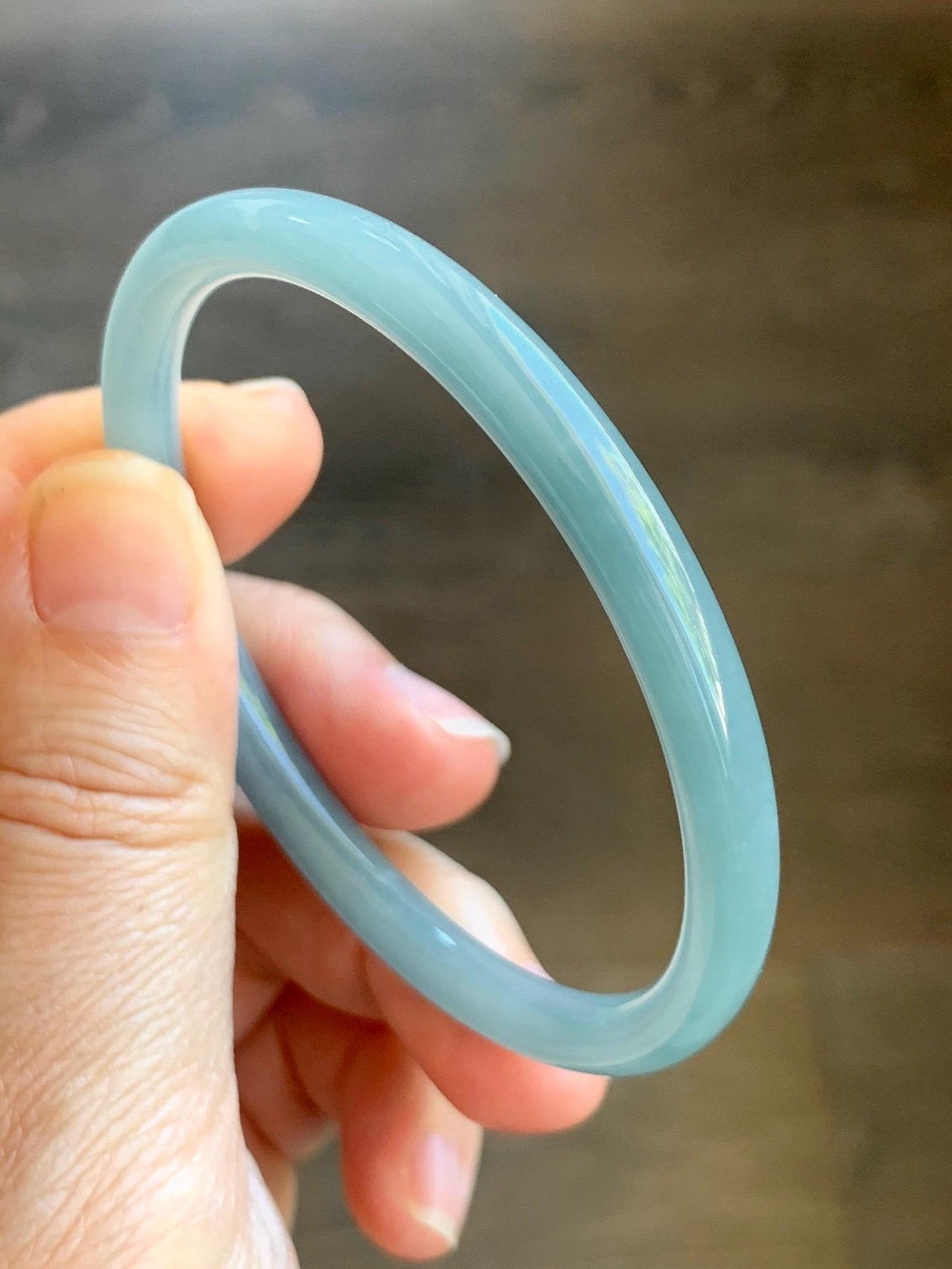 Certified Natural Grade A Guatemalan Icy Translucent Light Dusty Blue Jade Jadeite Bangle Bracelet 56.8mm 7" 17.72g 天然危蓝糯冰浅蓝翡翠圆条手镯 8768