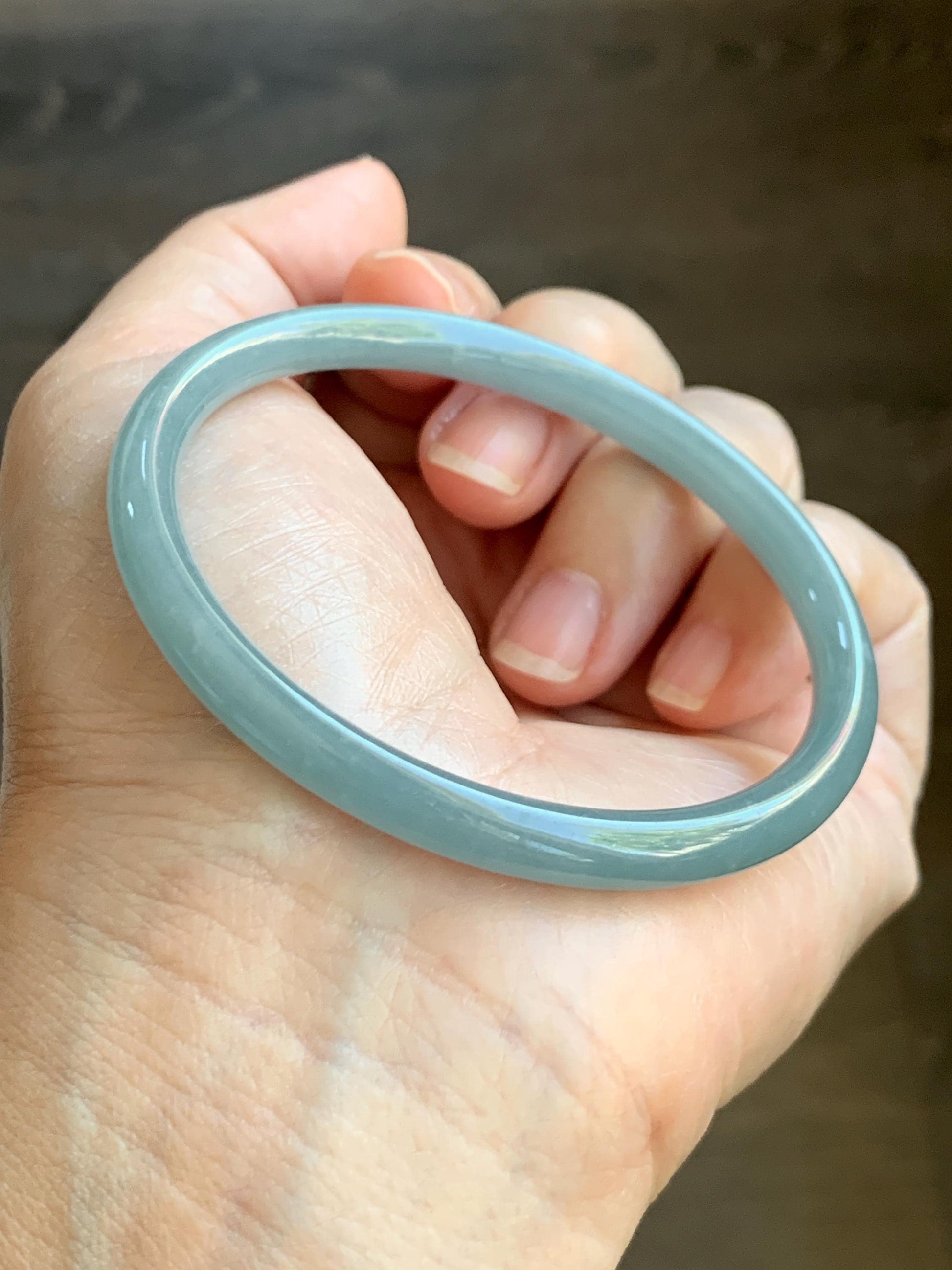 Certified Natural Grade A Guatemalan Icy Translucent Light Dusty Blue Jade Jadeite Bangle Bracelet 56.8mm 7" 17.72g 天然危蓝糯冰浅蓝翡翠圆条手镯 8768