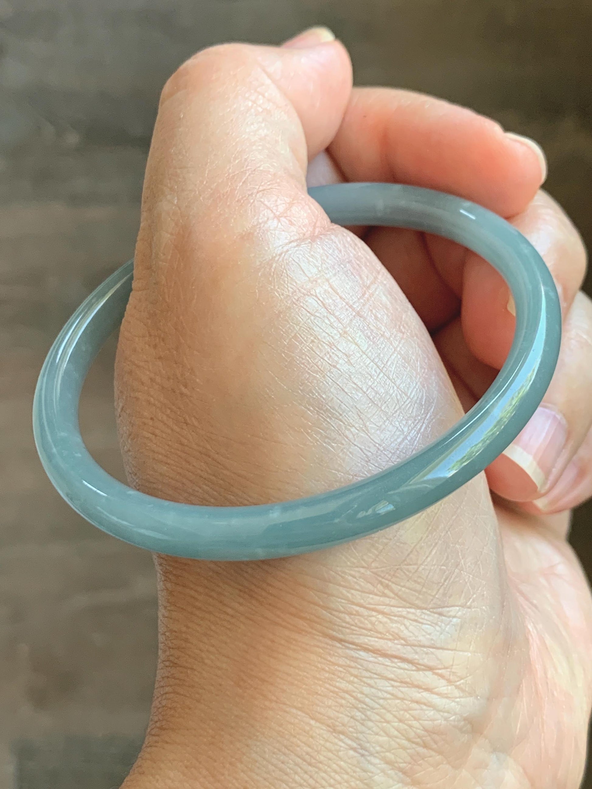 Certified Natural Grade A Guatemalan Icy Translucent Light Dusty Blue Jade Jadeite Bangle Bracelet 56.8mm 7" 17.72g 天然危蓝糯冰浅蓝翡翠圆条手镯 8768