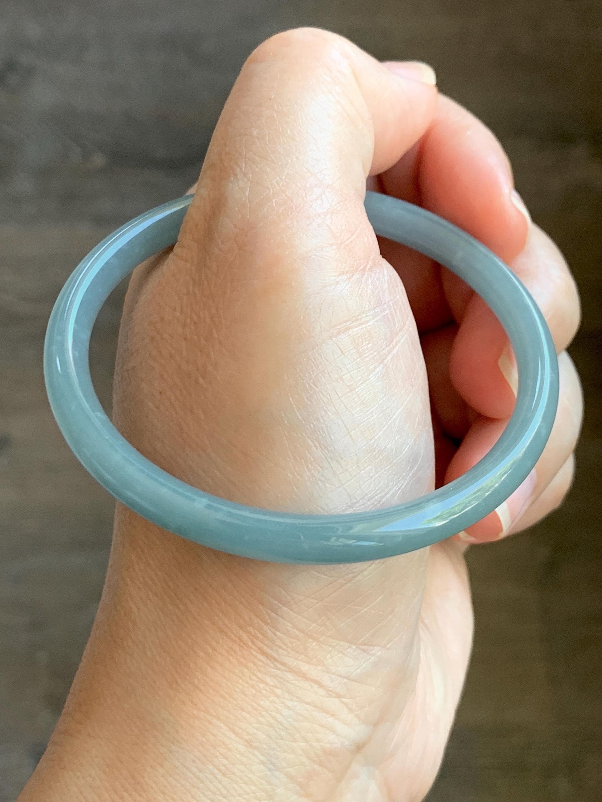 Certified Natural Grade A Guatemalan Icy Translucent Light Dusty Blue Jade Jadeite Bangle Bracelet 56.8mm 7" 17.72g 天然危蓝糯冰浅蓝翡翠圆条手镯 8768