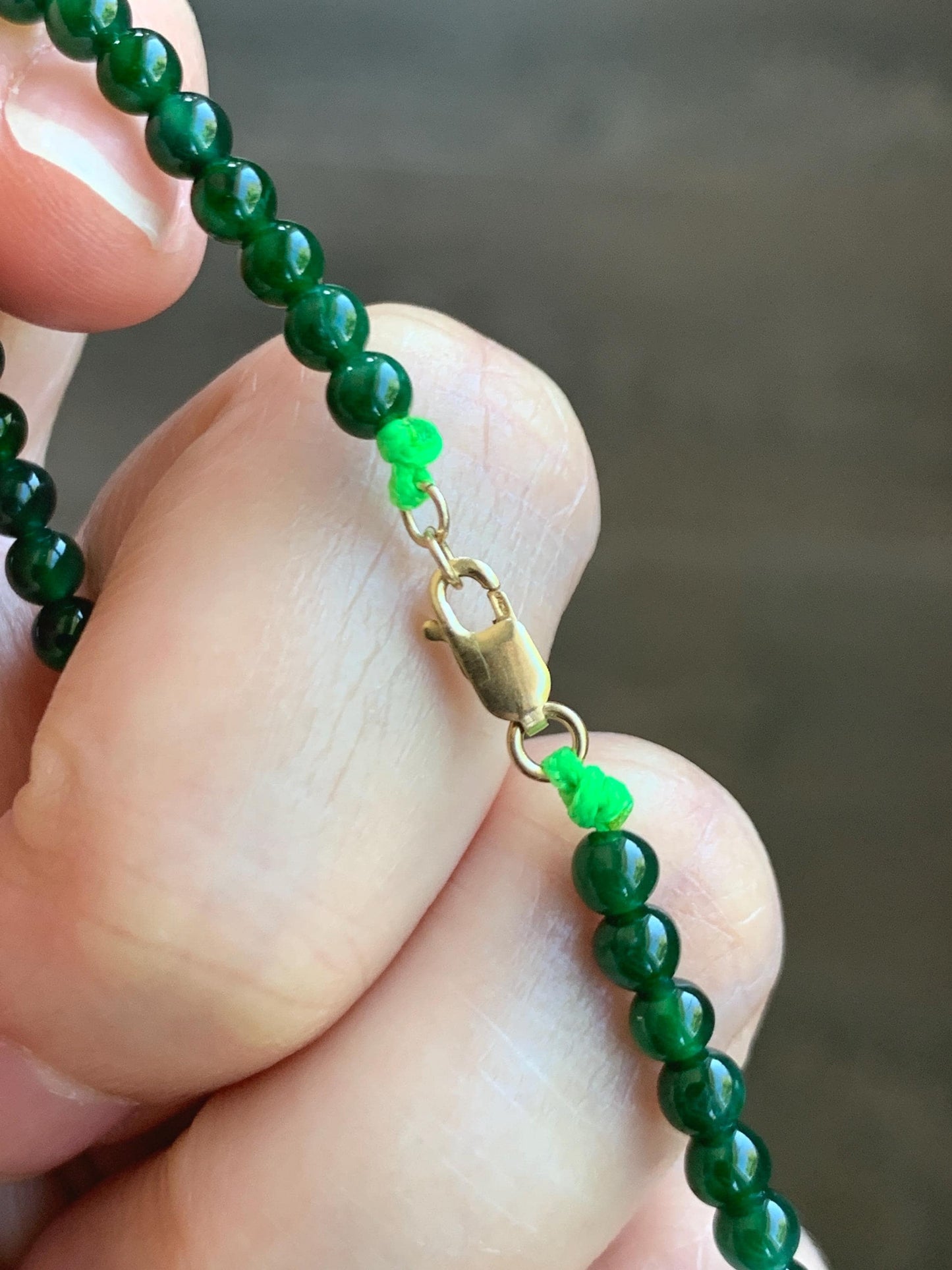 Natural Grade A Guatemalan Icy Translucent Vibrant Green Jade Jadeite Petite Beaded Bracelet 3.8mm 7” 14K Yellow Gold 天然冰危绿翡翠小圆珠手串 WXL107