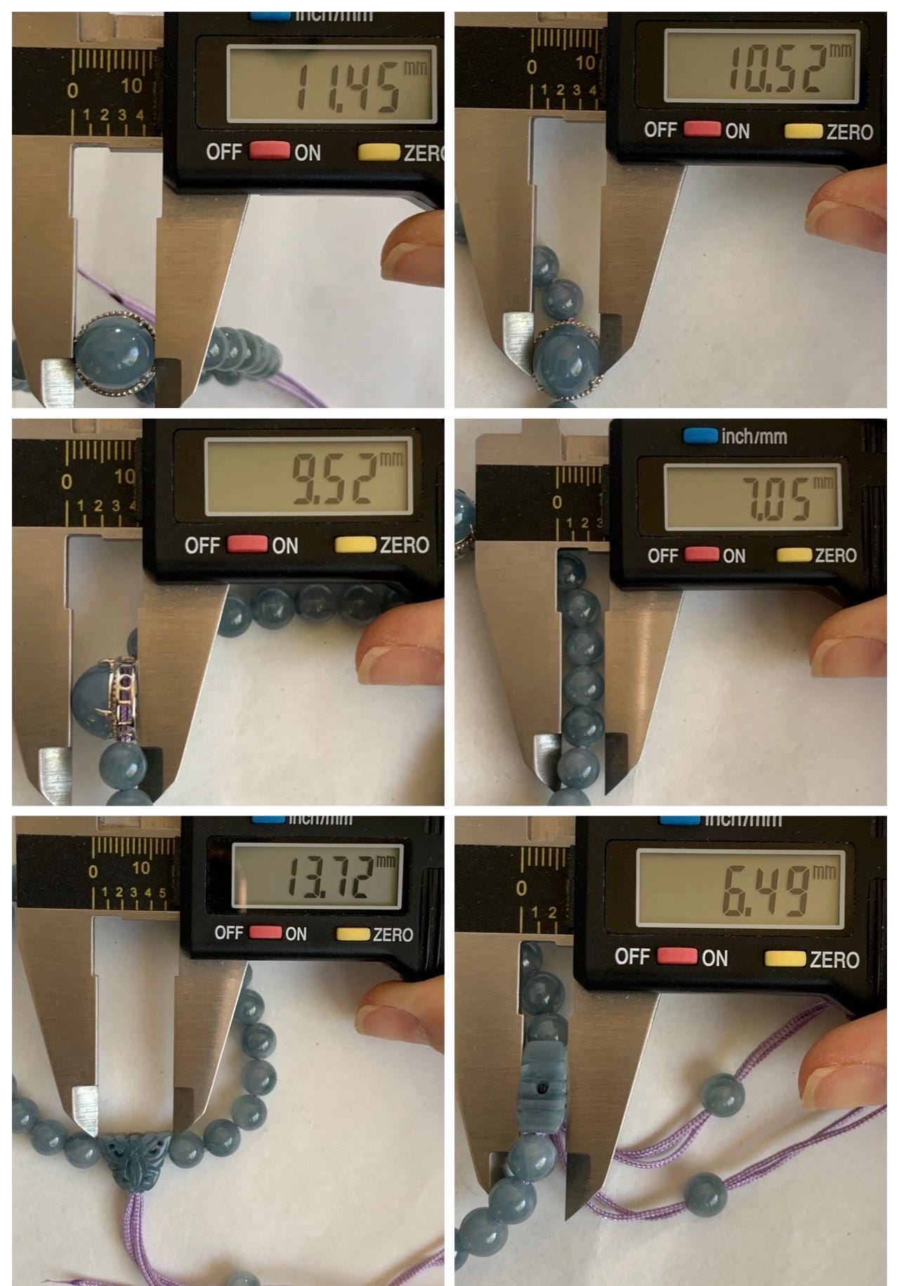 Natural Grade A Guatemalan Icy Translucent Light Blue Jade Jadeite Beads & Cabochon Charm Beaded Bracelet 6.75” 18g 天然冰胶浅蓝翡翠蛋面圆珠手串 HZW298