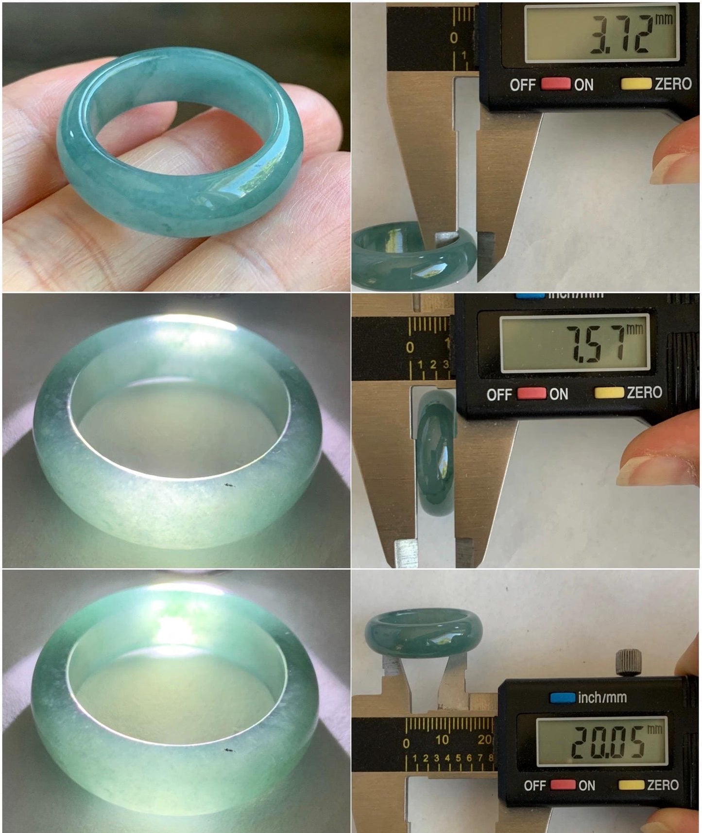 Natural Grade A Guatemalan Icy Translucent Dusty Teal Blue Jade Jadeite Wide Band Ring Size 10.25 US 天然冰危蓝绿翡翠戒圈 KWJ55C