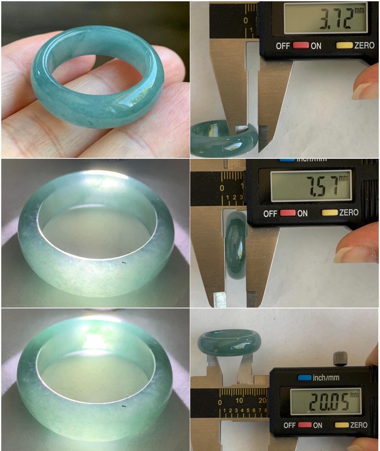 Natural Grade A Guatemalan Icy Translucent Dusty Teal Blue Jade Jadeite Wide Band Ring Size 10.25 US 天然冰危蓝绿翡翠戒圈 KWJ55C