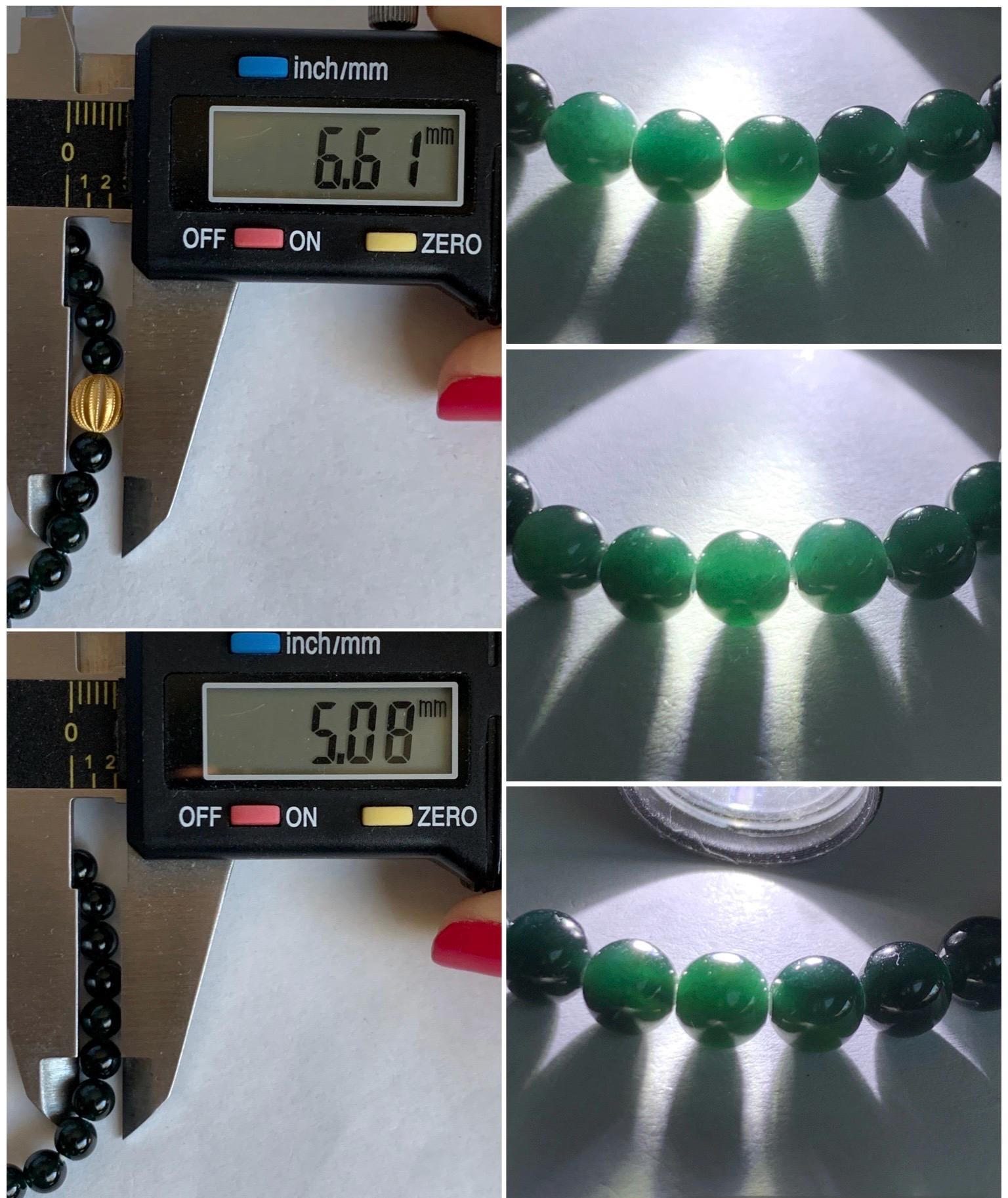 Natural Grade A Guatemalan Icy Translucent Dark Teal Jade Jadeite Petite Beads Beaded Bracelet Sterling Silver 6.75” 天然冰危深篮翡翠小圆珠手串 SWLQ100
