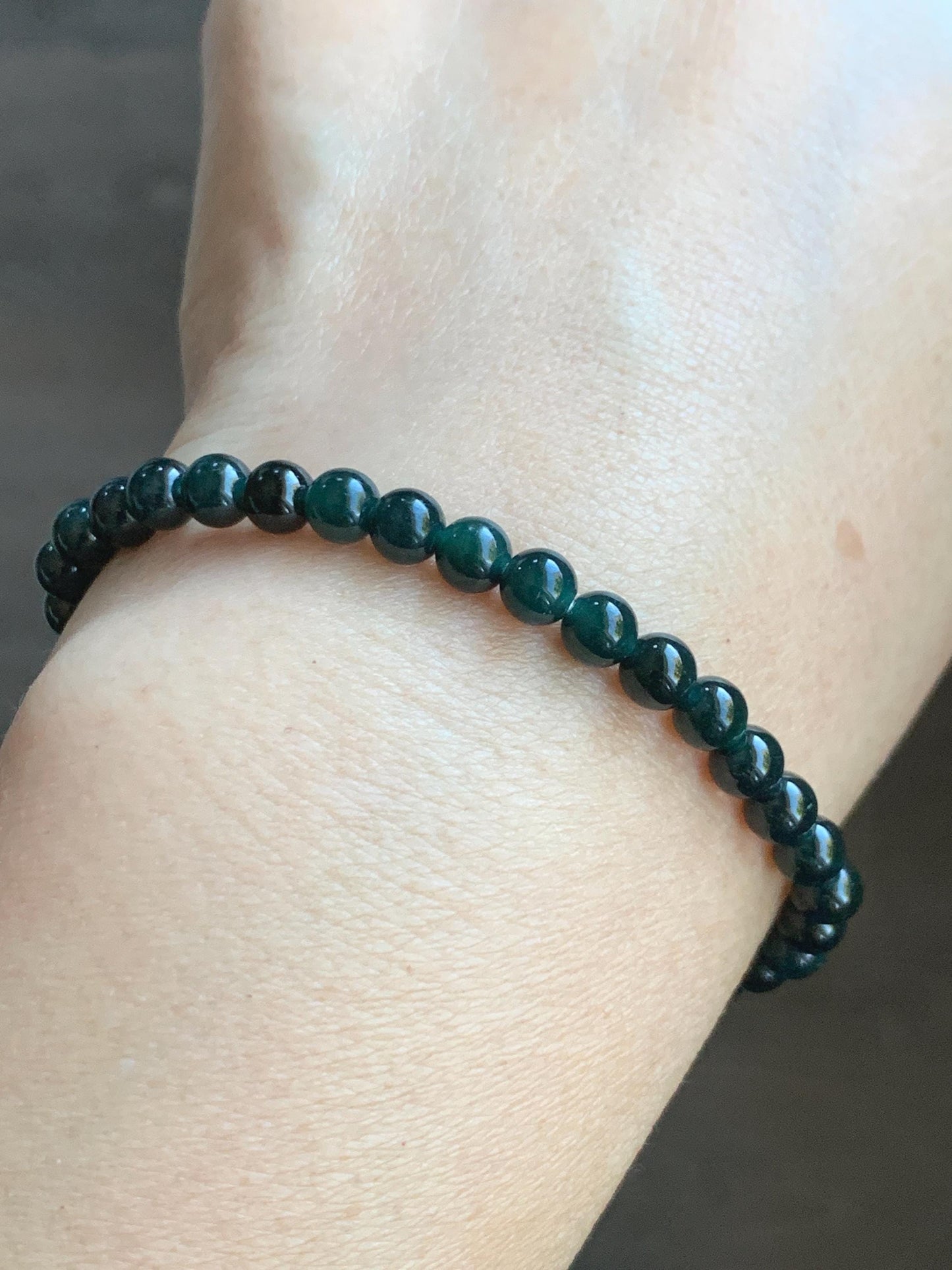 Natural Grade A Guatemalan Icy Translucent Dark Teal Jade Jadeite Petite Beads Beaded Bracelet Sterling Silver 6.75” 天然冰危深篮翡翠小圆珠手串 SWLQ100