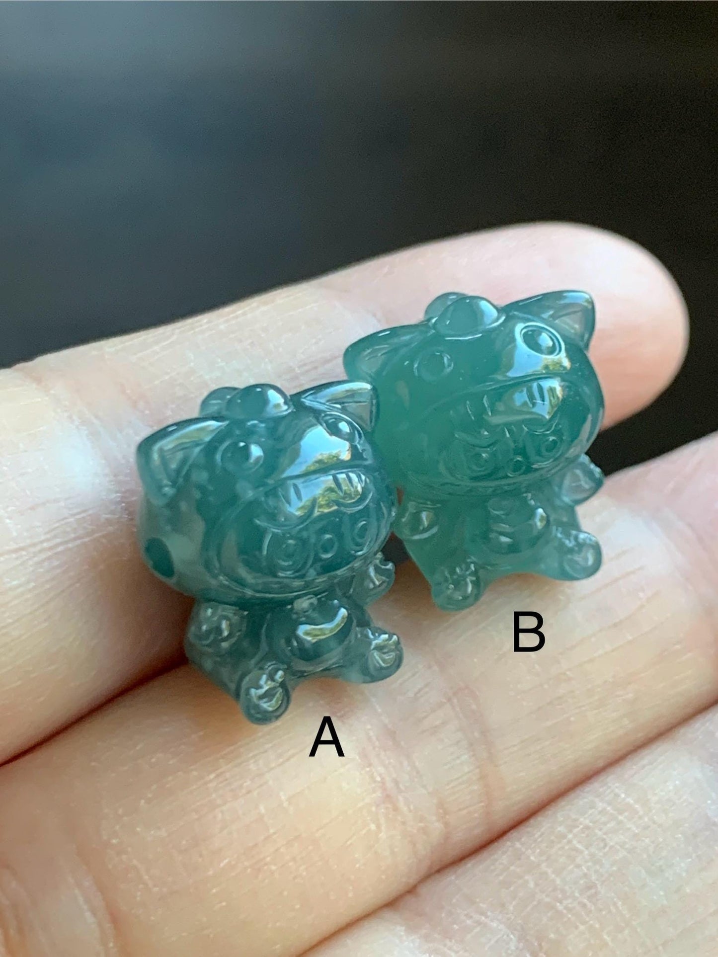 Natural Grade A Guatemalan Icy Translucent Teal Blue Jade Jadeite Carved Monster Plush Doll Charm Loose Stones DIY 天然冰危蓝绿翡翠雕刻小可爱 LBBX