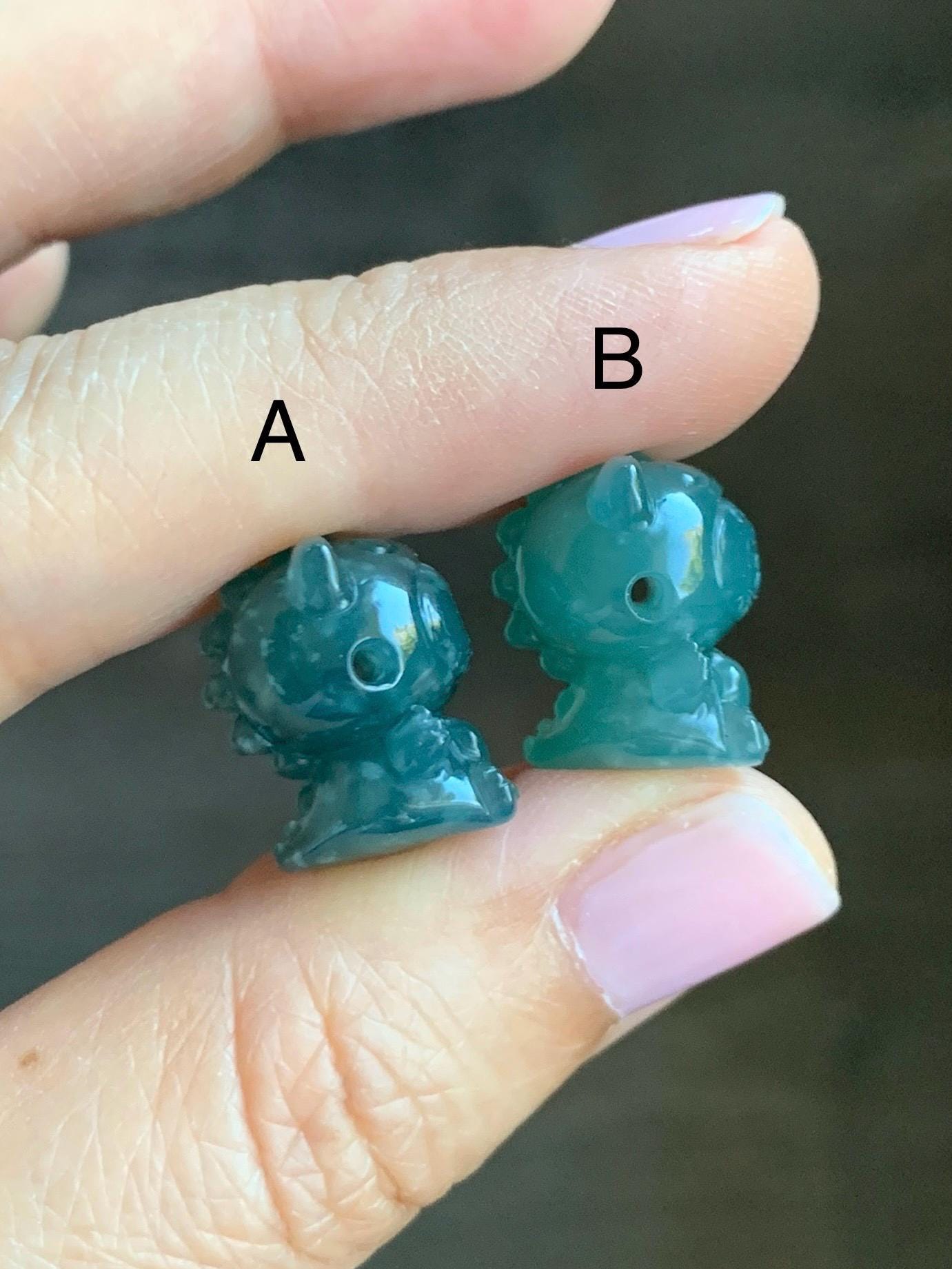 Natural Grade A Guatemalan Icy Translucent Teal Blue Jade Jadeite Carved Monster Plush Doll Charm Loose Stones DIY 天然冰危蓝绿翡翠雕刻小可爱 LBBX