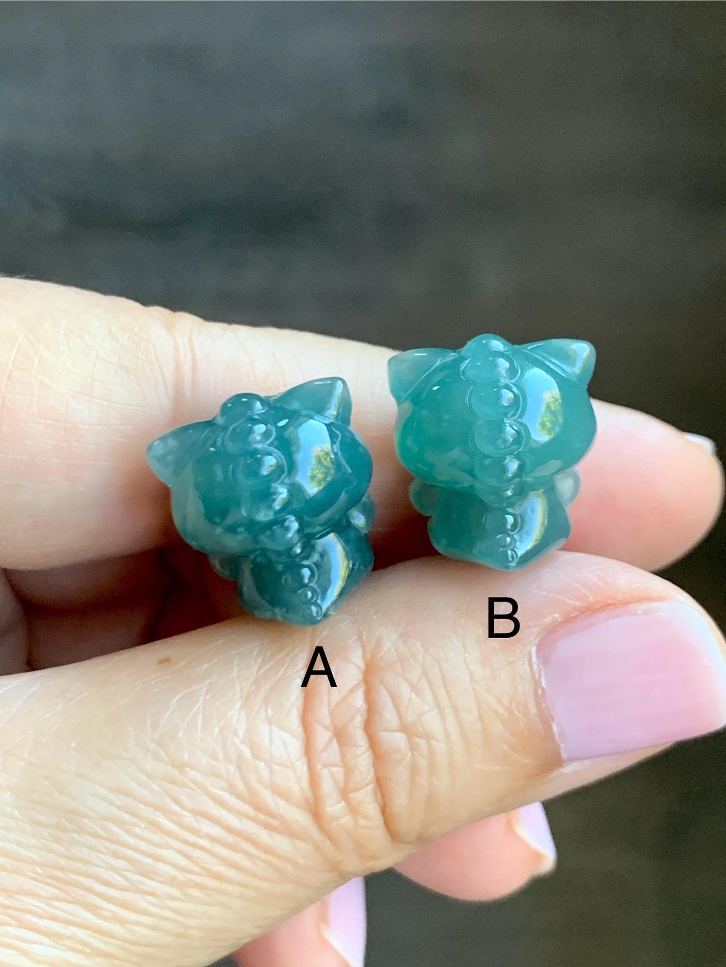 Natural Grade A Guatemalan Icy Translucent Teal Blue Jade Jadeite Carved Monster Plush Doll Charm Loose Stones DIY 天然冰危蓝绿翡翠雕刻小可爱 LBBX