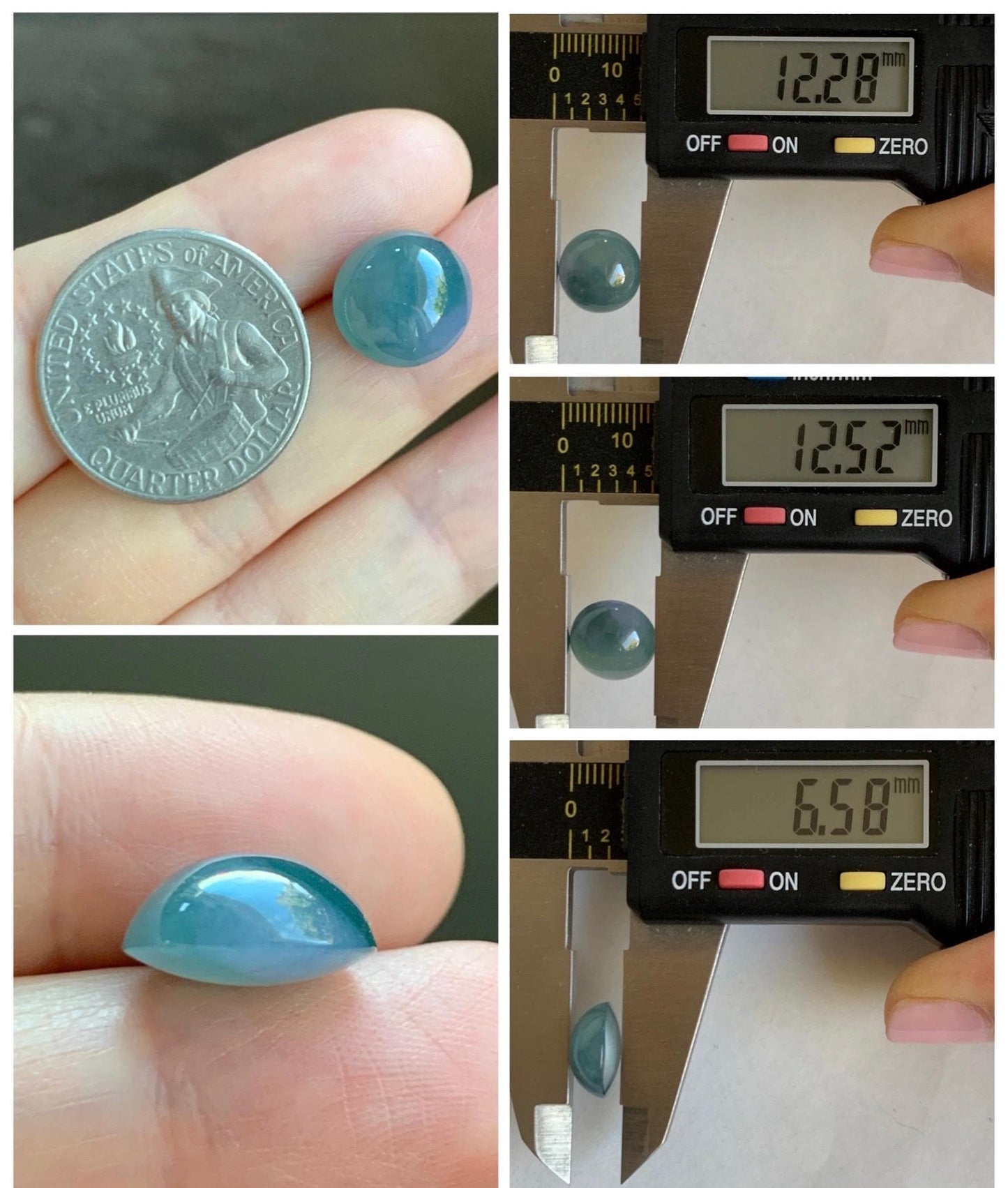 Natural Grade A Guatemalan Icy Translucent Dark Teal Blue Purple Marbled Jade Jadeite Cabochon Loose Stone 12.3x12.5x6.5mm 天然冰危蓝飘紫翡翠蛋面 WLZ66