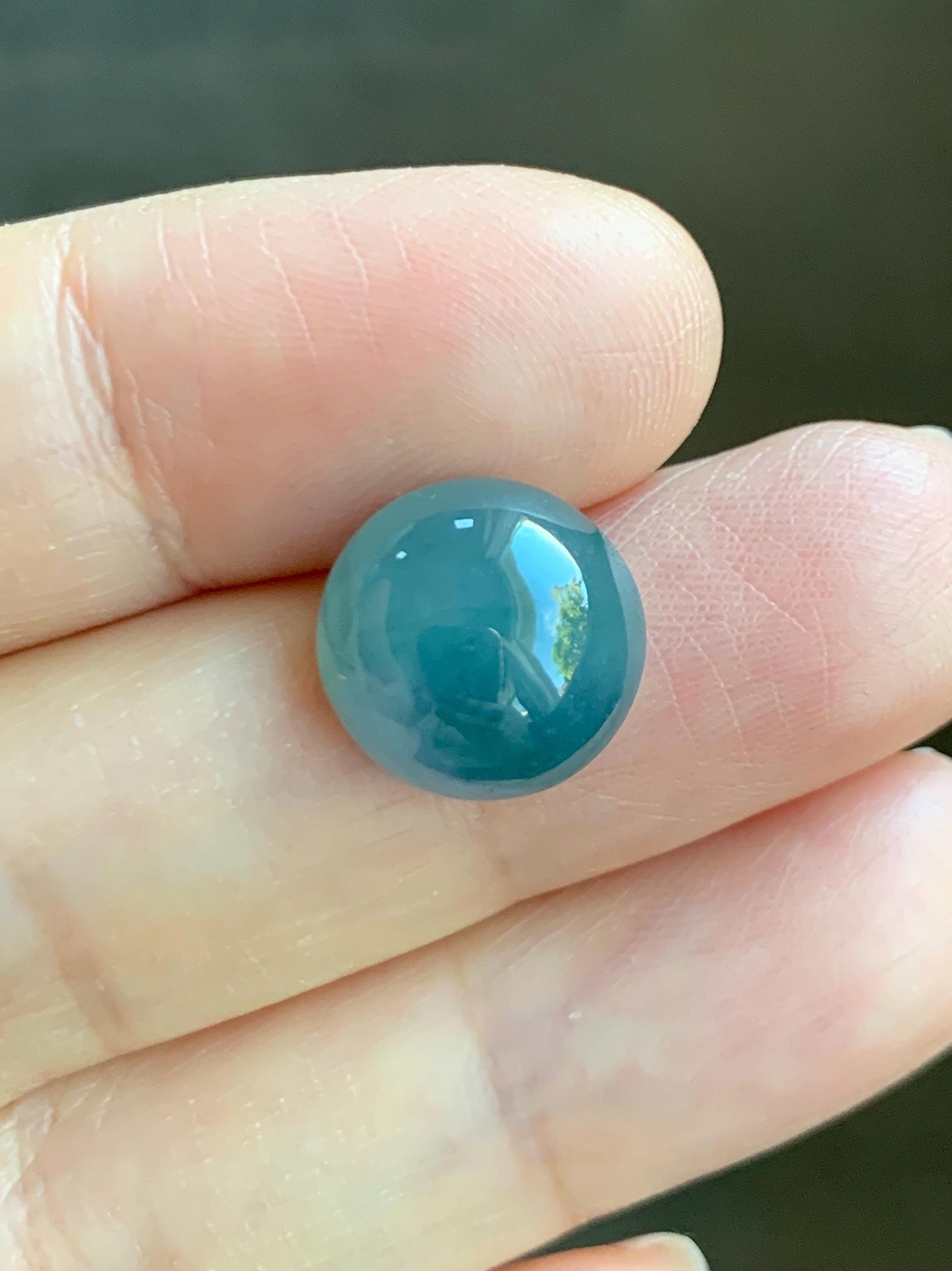 Natural Grade A Guatemalan Icy Translucent Dark Teal Blue Purple Marbled Jade Jadeite Cabochon Loose Stone 12.3x12.5x6.5mm 天然冰危蓝飘紫翡翠蛋面 WLZ66