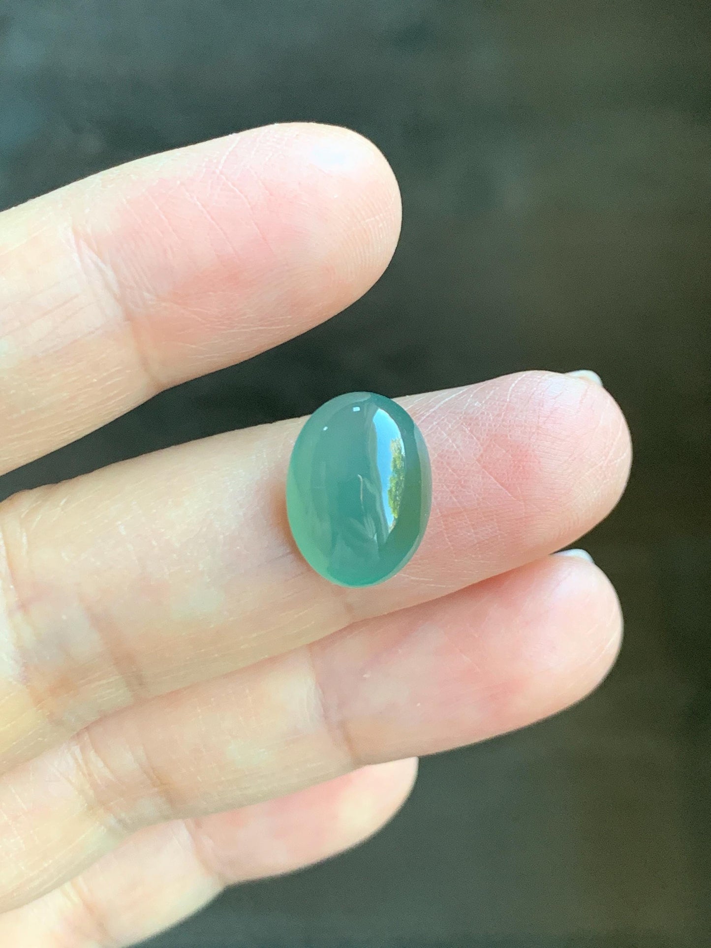 Natural Grade A Guatemalan Icy Translucent Gelatinous Teal Green Jade Jadeite Large Oval Cabochon Loose Gem 10x13.8x6mm 天然老种冰危晴蓝翡翠大蛋面 WQL66