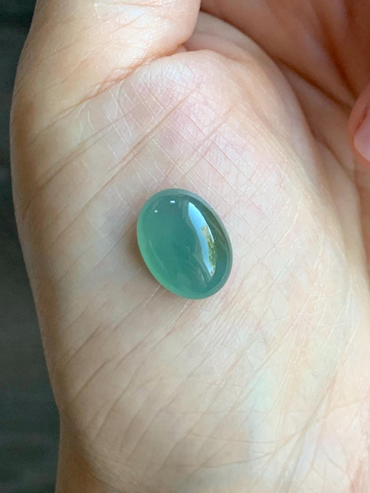 Natural Grade A Guatemalan Icy Translucent Gelatinous Teal Green Jade Jadeite Large Oval Cabochon Loose Gem 10x13.8x6mm 天然老种冰危晴蓝翡翠大蛋面 WQL66