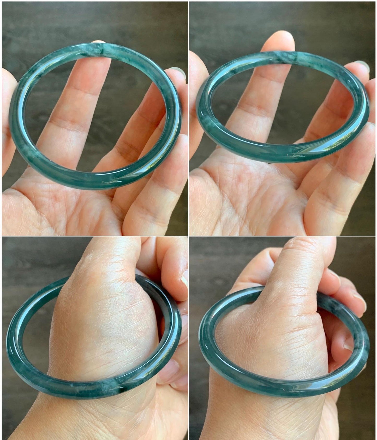 Certified Natural Grade A Guatemalan Icy Highly Translucent Dark Teal Blue Marbled Jade Jadeite Bangle 56.65mm 7” 天然冰胶危深蓝飘花翡翠圆条手镯 8800
