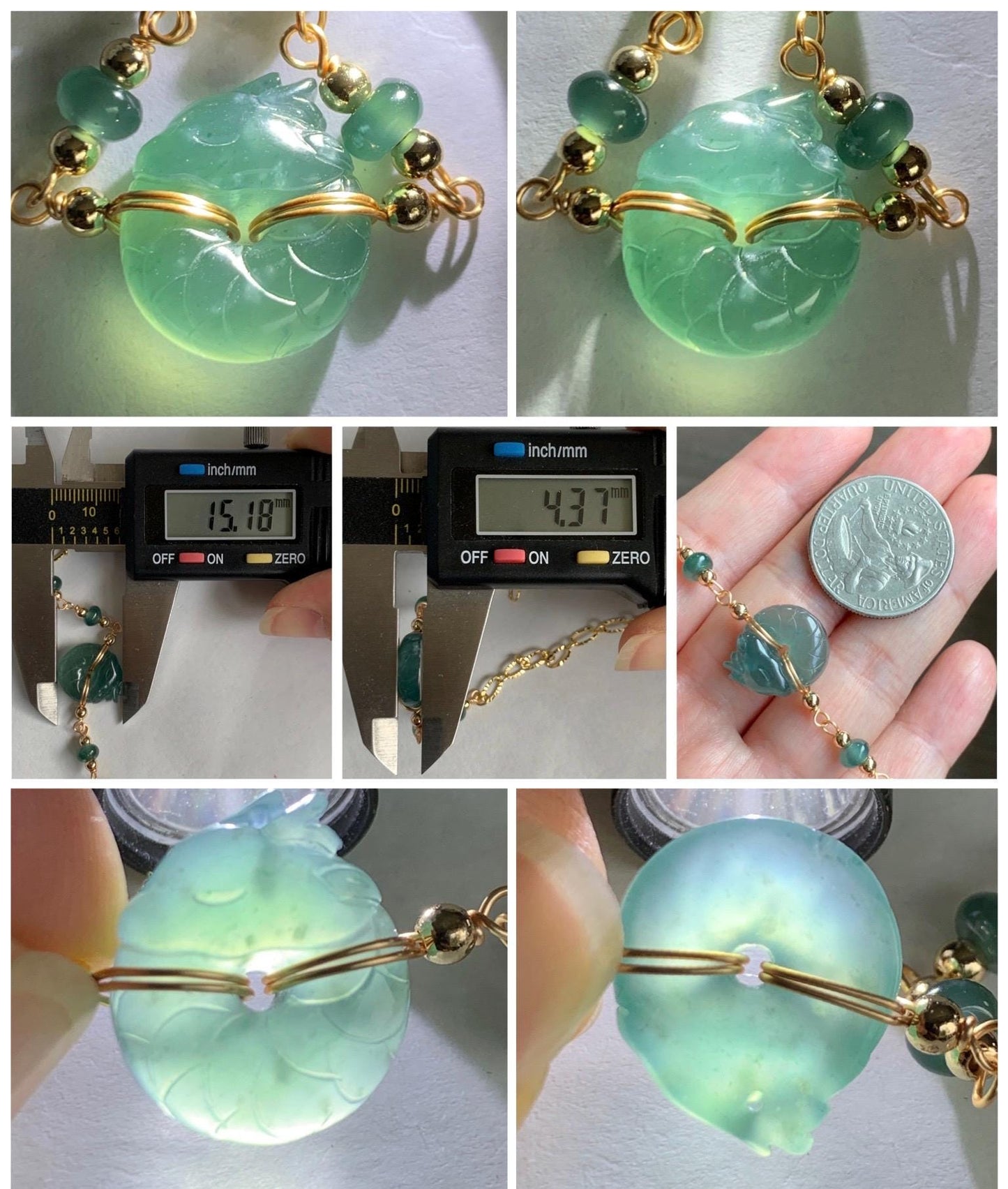 Natural Guatemalan Icy Translucent Teal Jade Jadeite Baby Dragon Ping An Kou Donut Bracelet 14K Gold Filled adjustable 天然冰危蓝绿翡翠龙宝宝平安扣14K包金手链