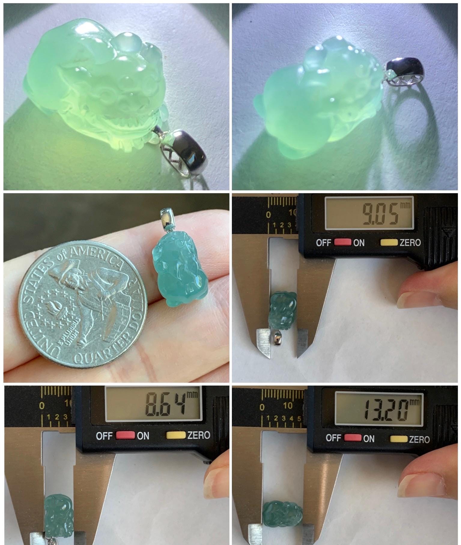 Natural Grade A Guatemalan Icy highly Translucent Gelatinous Teal Jade Jadeite Pudgy Pixiu Pendant 18K White Gold 天然老种冰危蓝起胶翡翠小貔貅吊坠 JGP160A