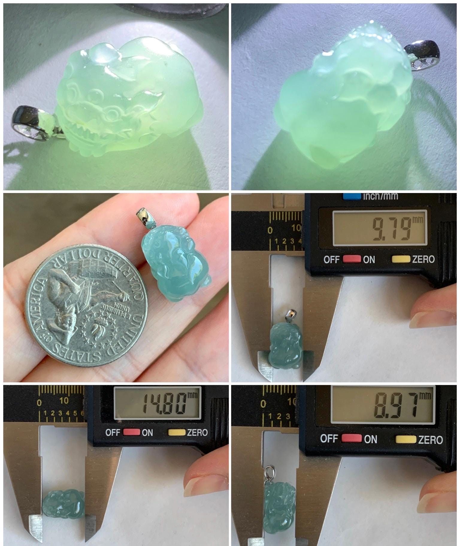 Natural Grade A Guatemalan Icy highly Translucent Gelatinous Teal Blue Jadeite Pudgy Pixiu Pendant 18K White Gold 天然老种冰危蓝起胶翡翠小貔貅吊坠 JGP160B