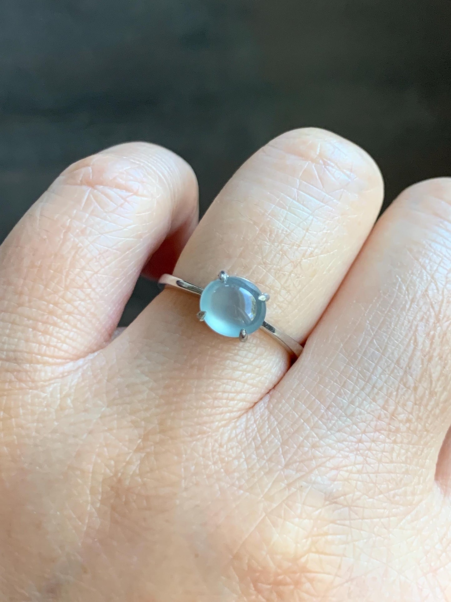 Natural Grade A Guatemalan Icy Highly Translucent Light Blue Jade Jadeite Solitaire Ring Sterling Silver Size Adjustable 天然高冰危蓝翡翠银镶戒指 GBL88