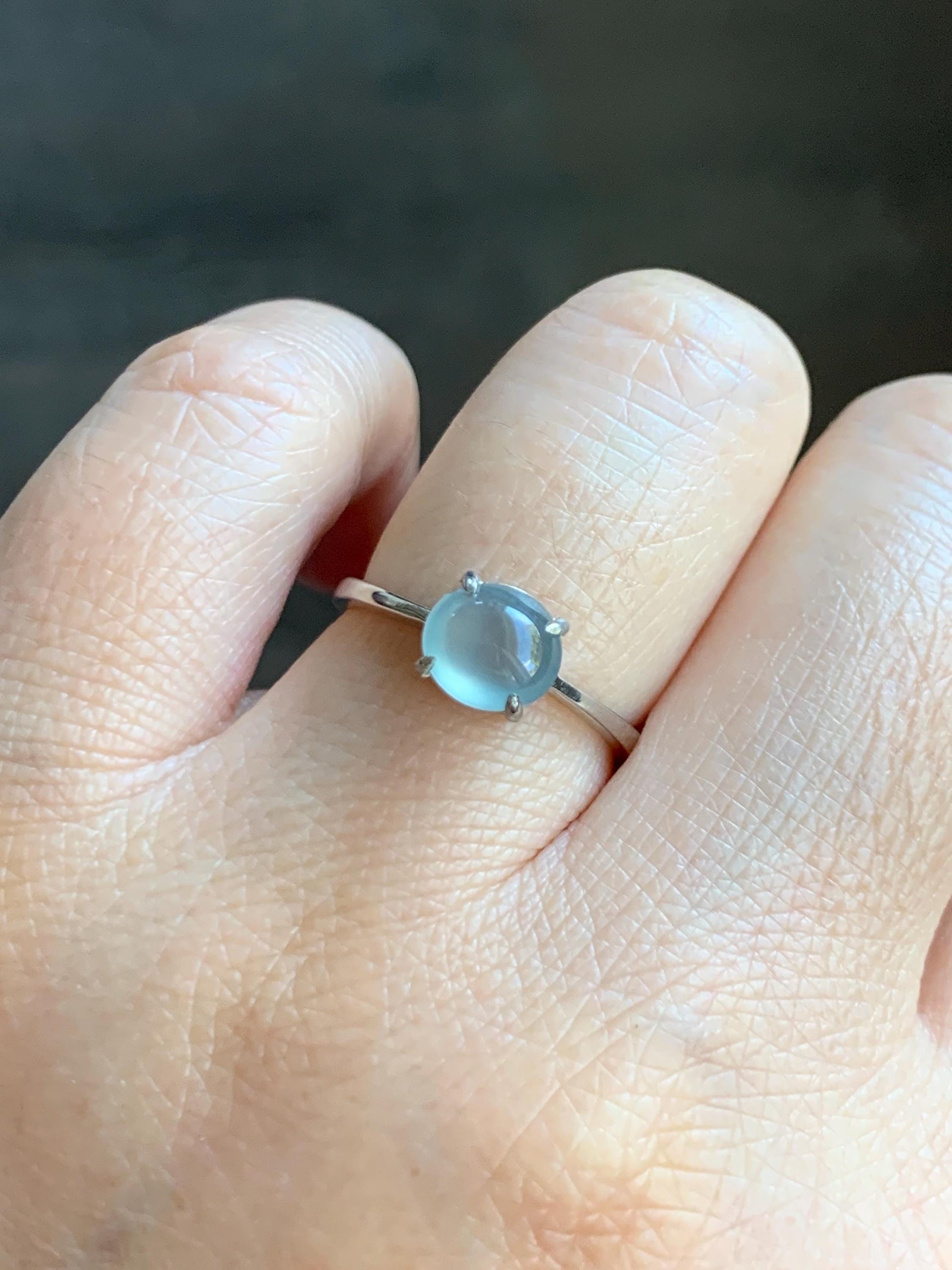 Natural Grade A Guatemalan Icy Highly Translucent Light Blue Jade Jadeite Solitaire Ring Sterling Silver Size Adjustable 天然高冰危蓝翡翠银镶戒指 GBL88