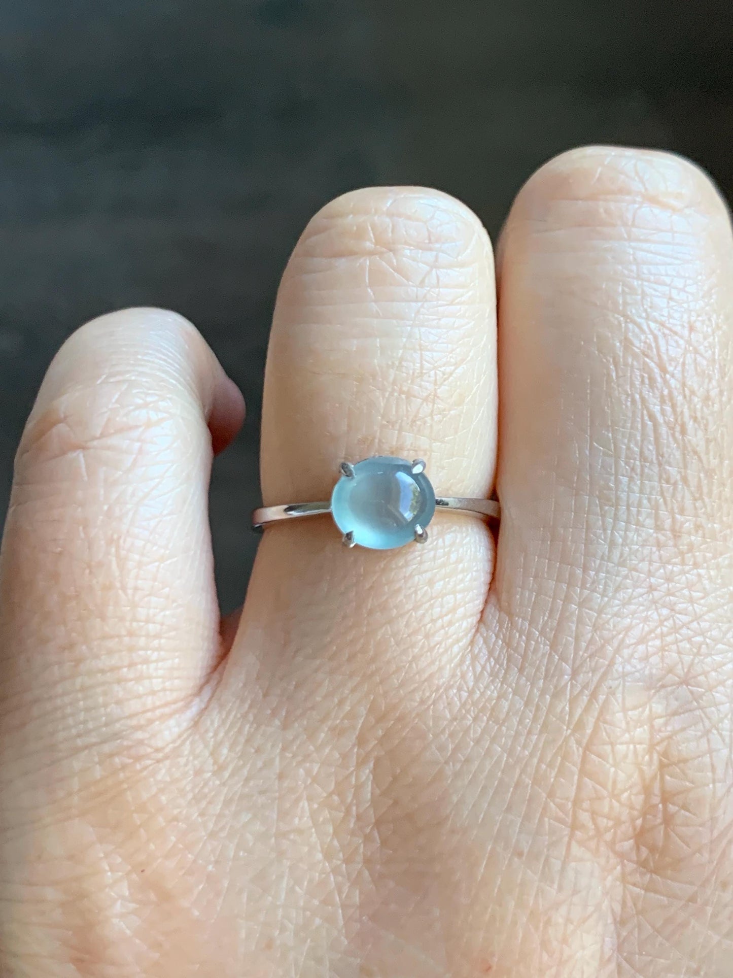 Natural Grade A Guatemalan Icy Highly Translucent Light Blue Jade Jadeite Solitaire Ring Sterling Silver Size Adjustable 天然高冰危蓝翡翠银镶戒指 GBL88