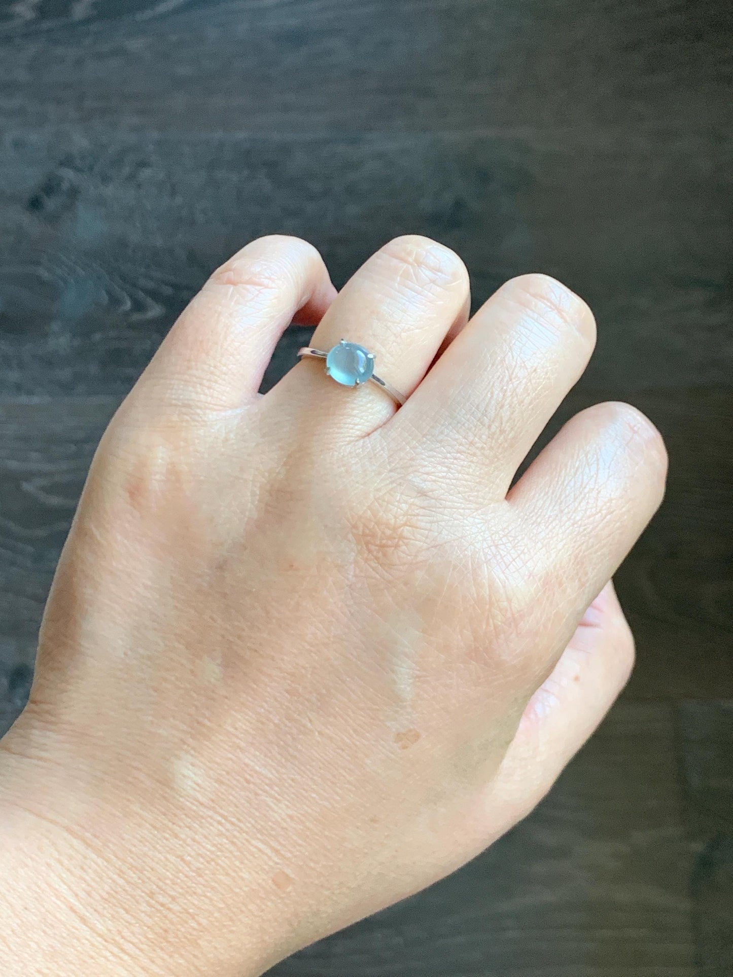 Natural Grade A Guatemalan Icy Highly Translucent Light Blue Jade Jadeite Solitaire Ring Sterling Silver Size Adjustable 天然高冰危蓝翡翠银镶戒指 GBL88