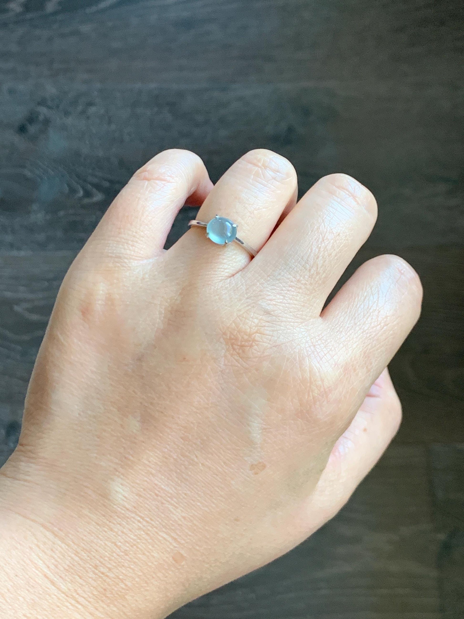 Natural Grade A Guatemalan Icy Highly Translucent Light Blue Jade Jadeite Solitaire Ring Sterling Silver Size Adjustable 天然高冰危蓝翡翠银镶戒指 GBL88