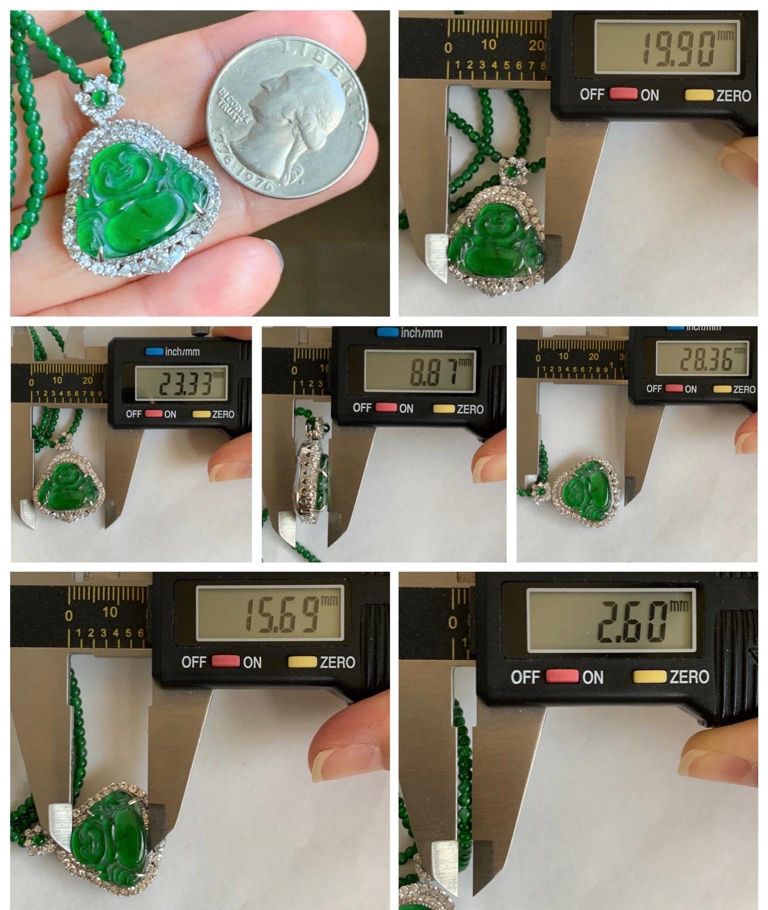 Certified Natural Guatemalan Icy Translucent Vibrant Green Jade Jadeite Buddha Pendant Sterling Silver Beaded Necklace 天然冰危绿翡翠佛公吊坠绿翡翠珠项链 756