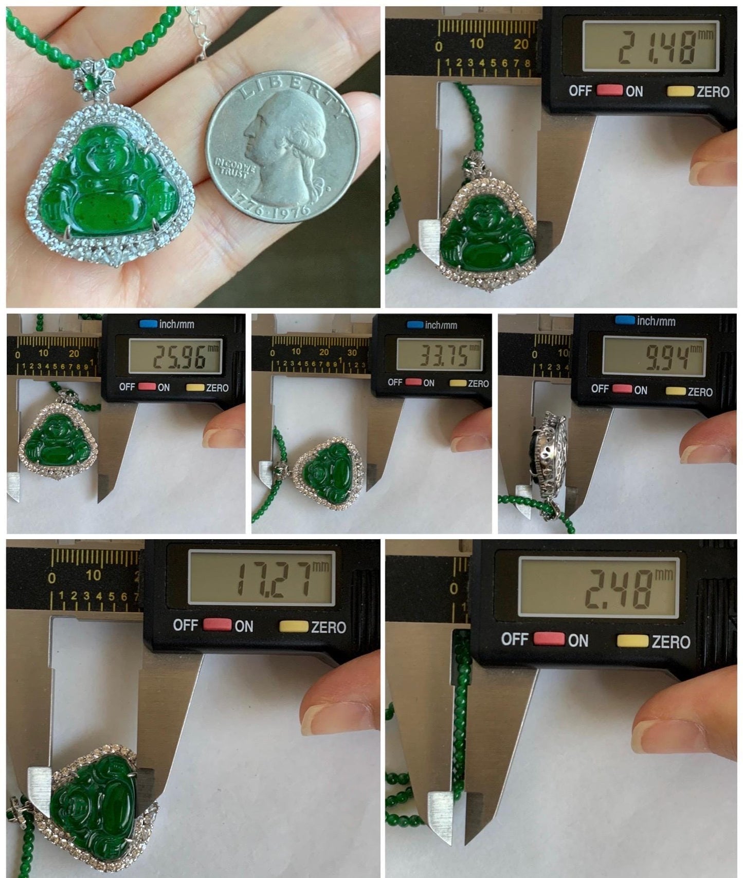 Certified Natural Guatemalan Icy Translucent Vibrant Green Jade Jadeite Buddha Pendant Sterling Silver Beaded Necklace 天然冰危绿翡翠佛公吊坠绿翡翠珠项链 755