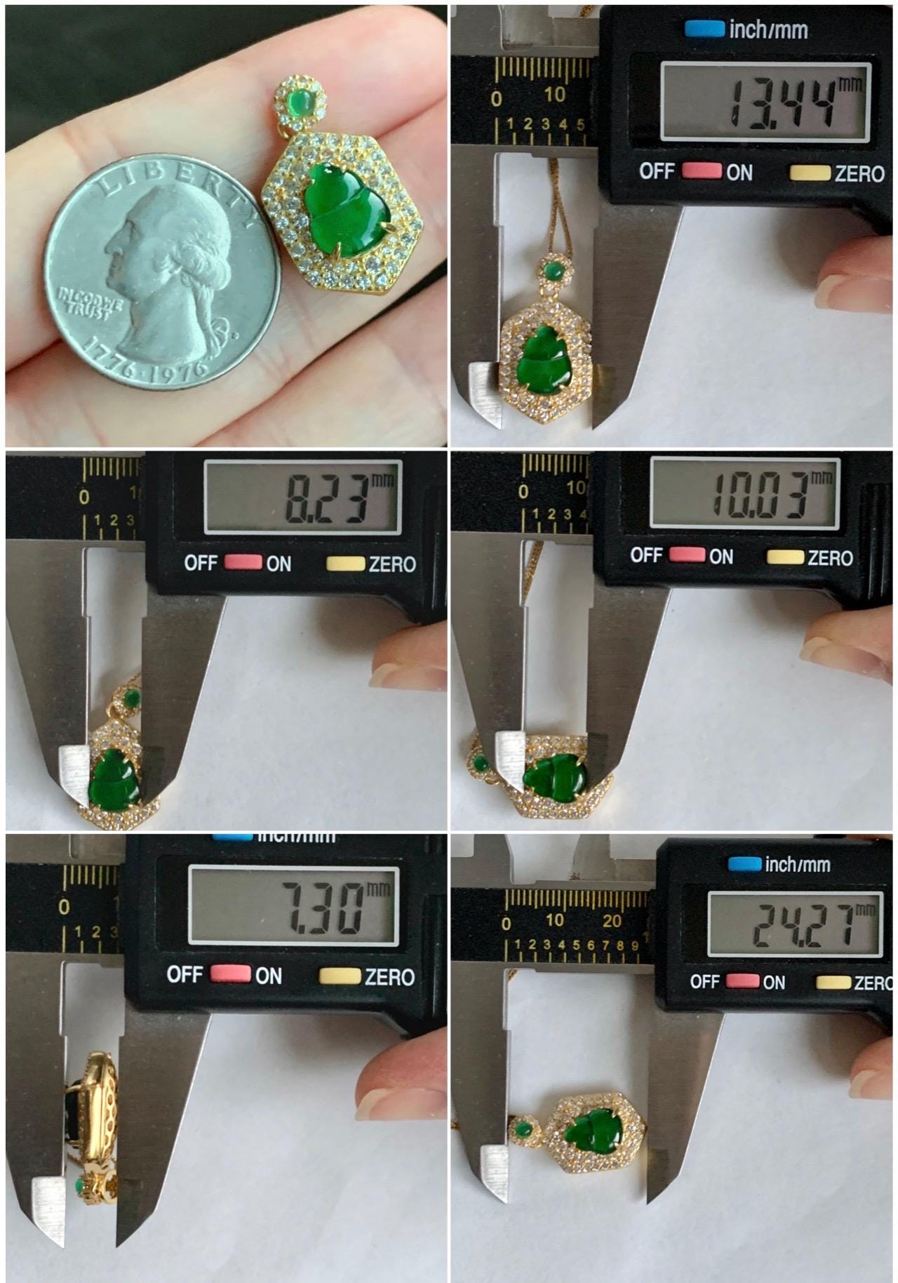 Natural Grade A Guatemalan Icy Translucent Vibrant Green Jade Jadeite Gourd Hulu Pendant Sterling Silver 天然冰危绿翡翠葫芦项链 JWH110A