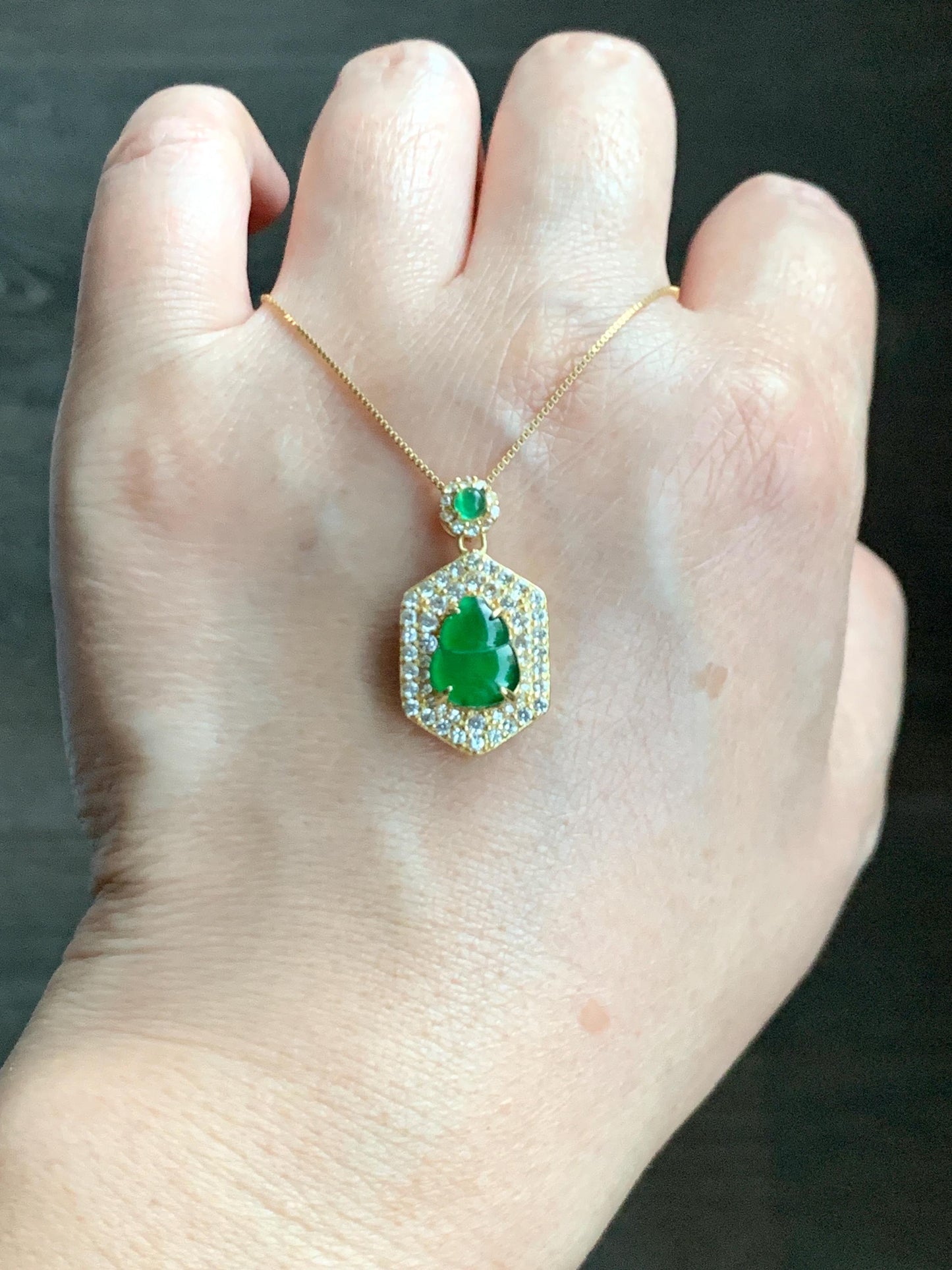 Natural Grade A Guatemalan Icy Translucent Vibrant Green Jade Jadeite Gourd Hulu Pendant Sterling Silver 天然冰危绿翡翠葫芦项链 JWH110A