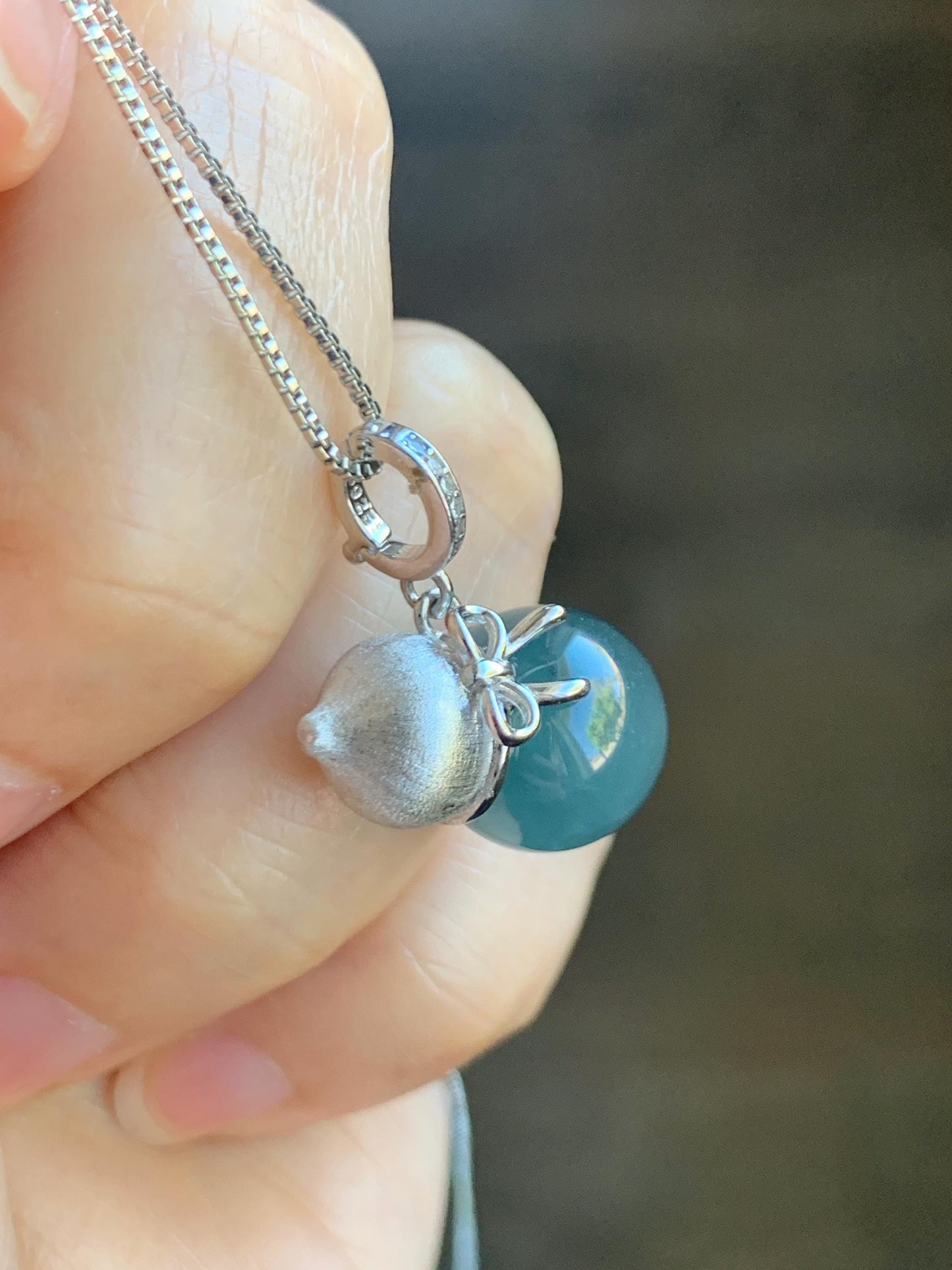 Natural Grade A Guatemalan Icy Highly Translucent Dark Teal Blue Jade Jadeite Bead Gourd Hulu Pendant Sterling Silver 天然冰危蓝翡翠单珠葫芦镶嵌吊坠 DZH132