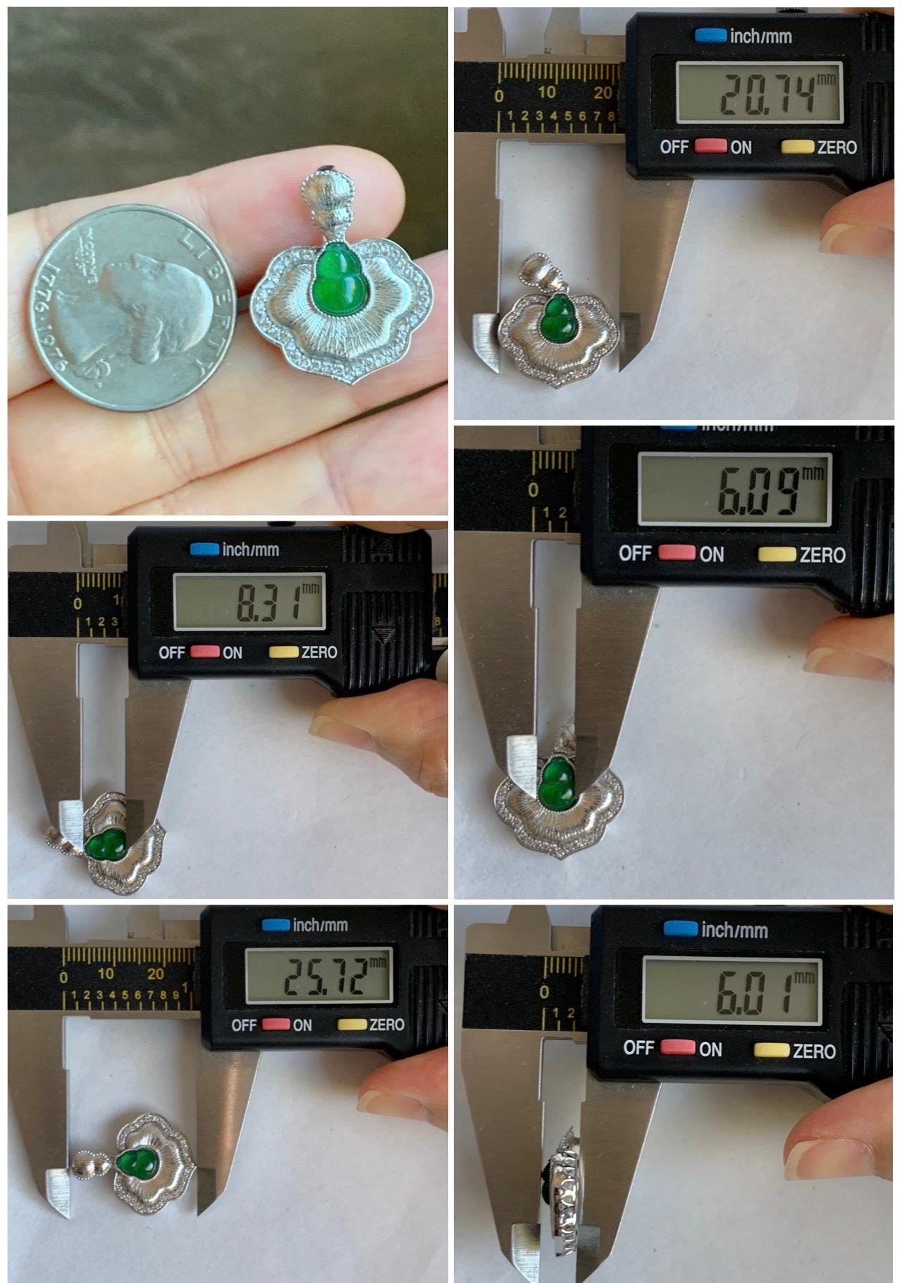 Natural Grade A Guatemalan Icy Translucent Vibrant Green Jade Jadeite Gourd Hulu Pendant Sterling Silver 天然冰危绿翡翠葫芦吊坠 HLS77