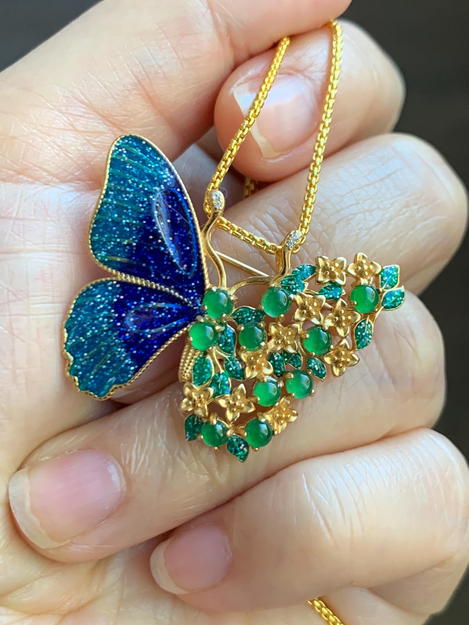 Certified Natural Guatemalan Icy Translucent Vibrant Green Jade Jadeite Butterfly Brooch Pendant Sterling Silver 天然冰危绿翡翠银镶蝴蝶烤漆胸针吊坠 0760