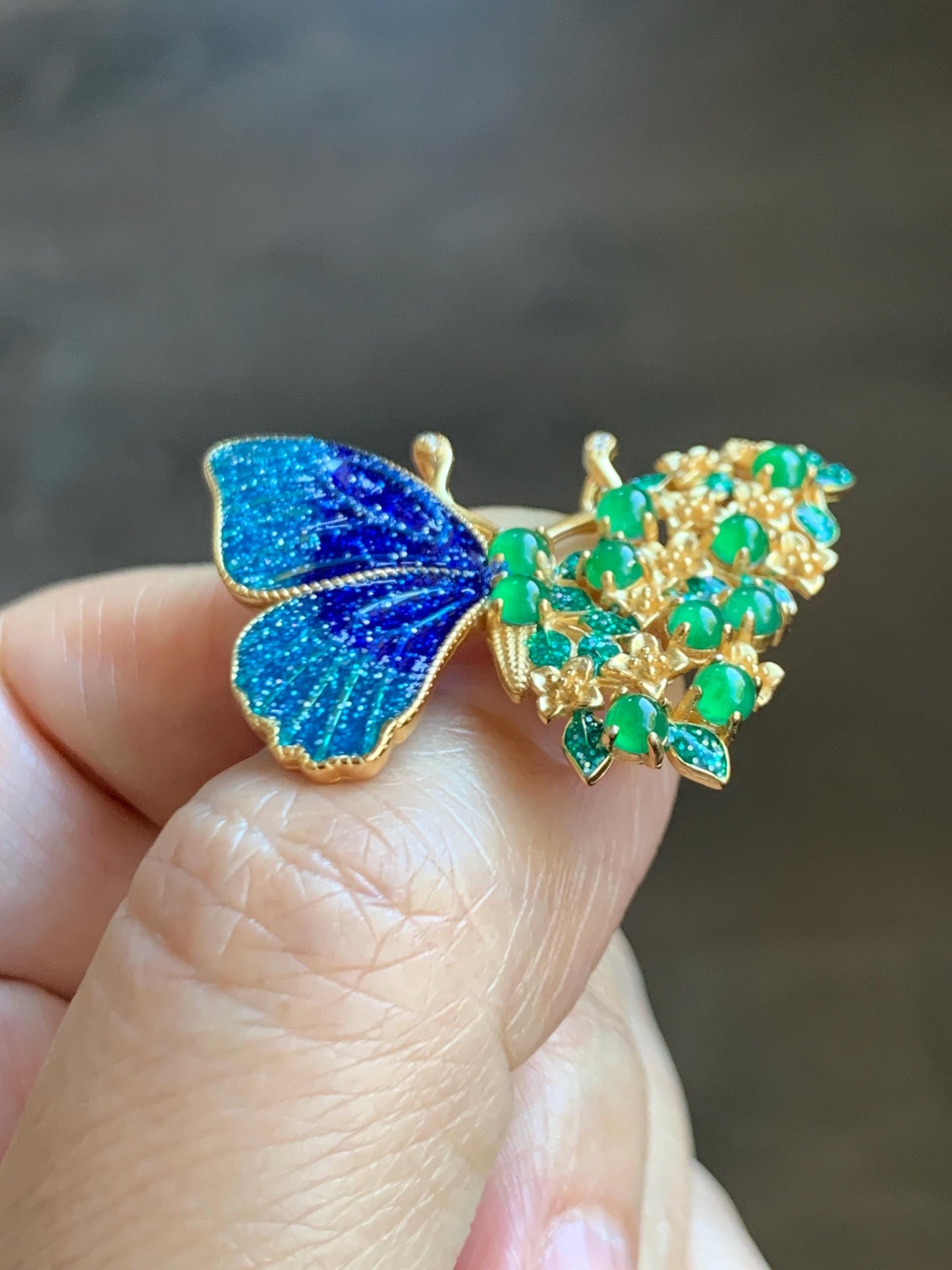 Certified Natural Guatemalan Icy Translucent Vibrant Green Jade Jadeite Butterfly Brooch Pendant Sterling Silver 天然冰危绿翡翠银镶蝴蝶烤漆胸针吊坠 0760