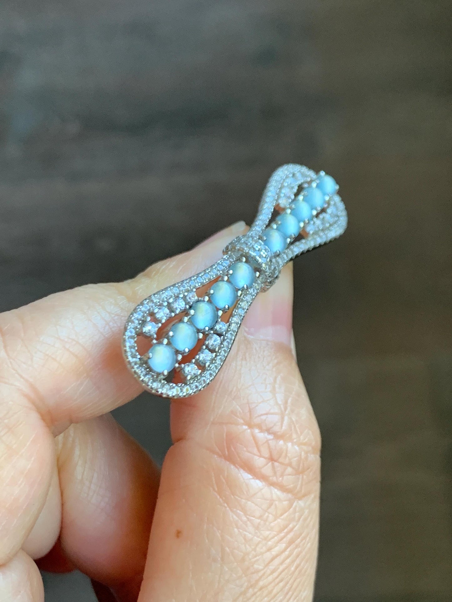 Natural Grade A Guatemalan Icy Highly Translucent Pastel Blue Jade Jadeite Bow Brooch S925 Sterling Silver 6g 天然冰危淡蓝起光翡翠银镶蝴蝶结胸针 HDJ130