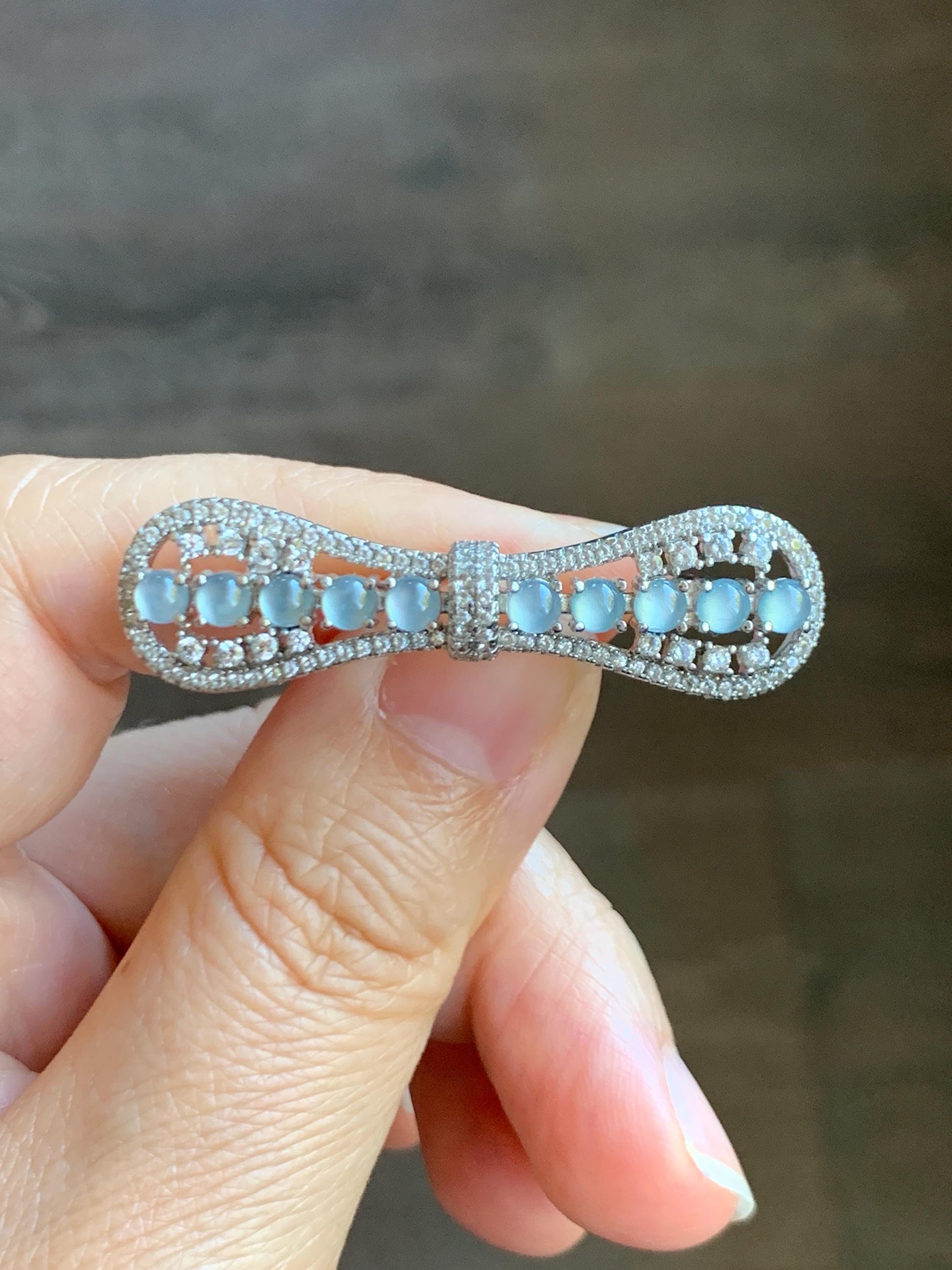 Natural Grade A Guatemalan Icy Highly Translucent Pastel Blue Jade Jadeite Bow Brooch S925 Sterling Silver 6g 天然冰危淡蓝起光翡翠银镶蝴蝶结胸针 HDJ130