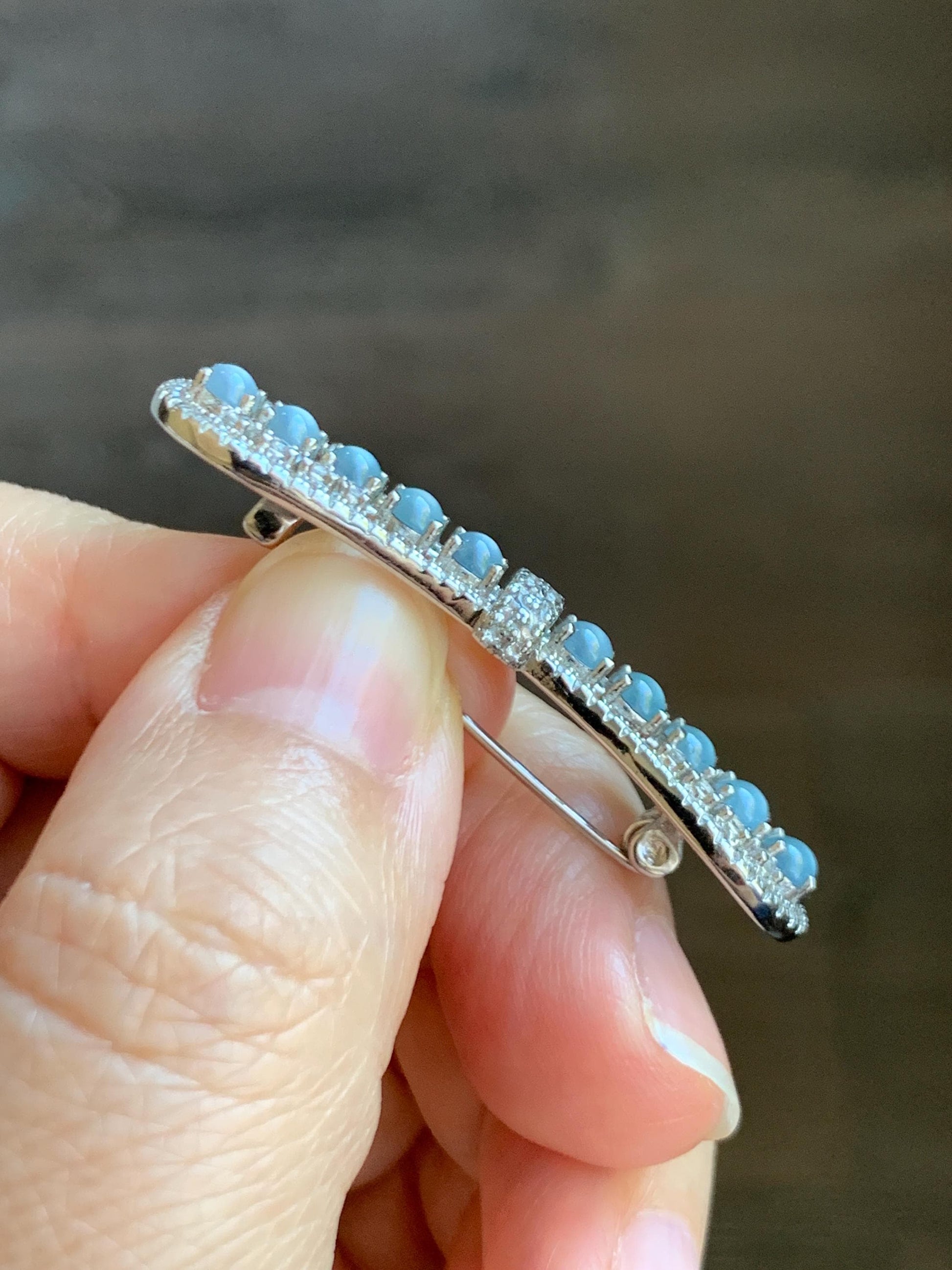 Natural Grade A Guatemalan Icy Highly Translucent Pastel Blue Jade Jadeite Bow Brooch S925 Sterling Silver 6g 天然冰危淡蓝起光翡翠银镶蝴蝶结胸针 HDJ130