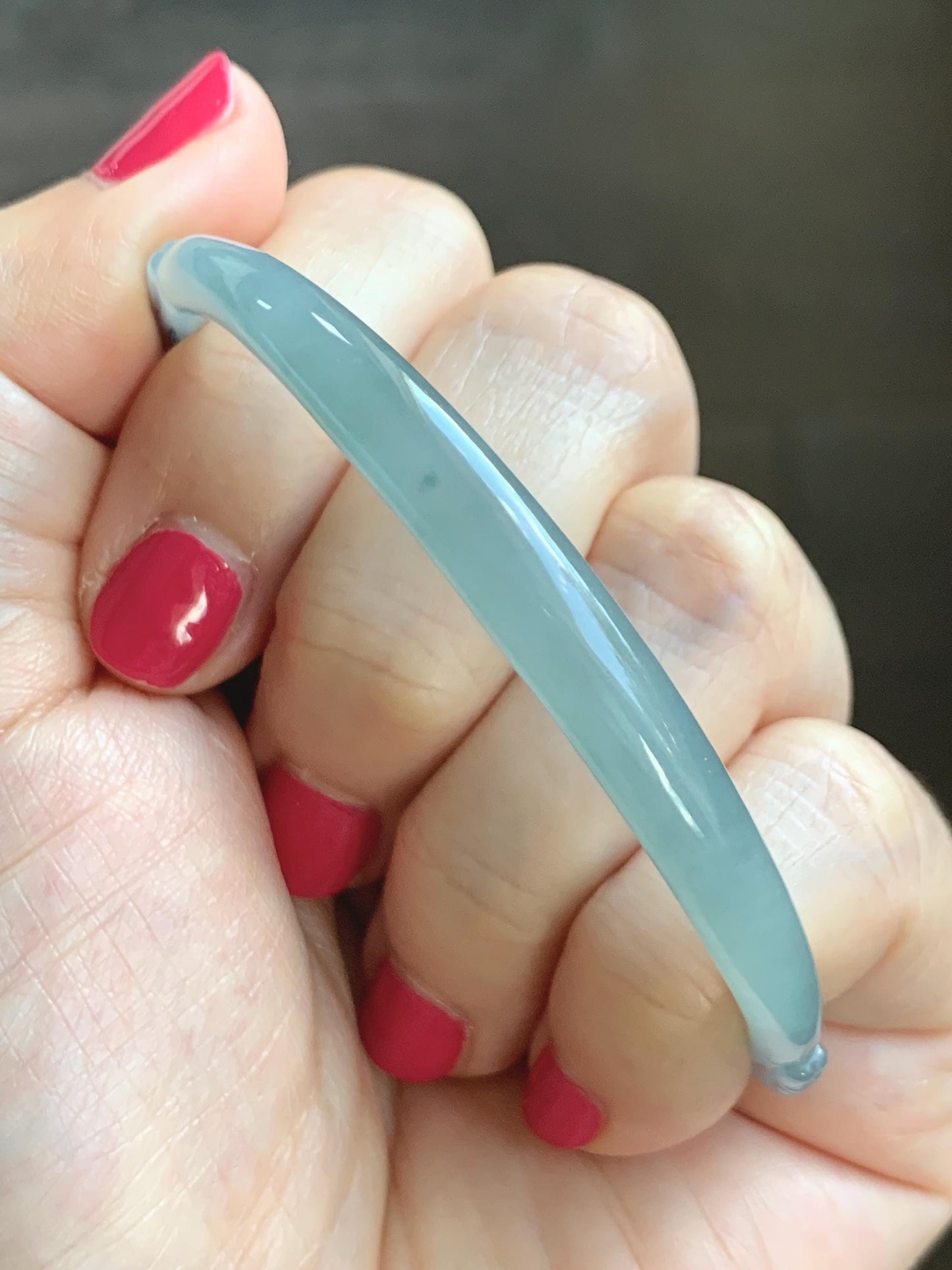 Natural Guatemalan Icy Translucent Pastel Dusty Blue Jade Jadeite Half Bangle Beaded Bracelet Sterling Silver 7.25” 11g 天然冰危淡篮翡翠半镯手串 MBZ163