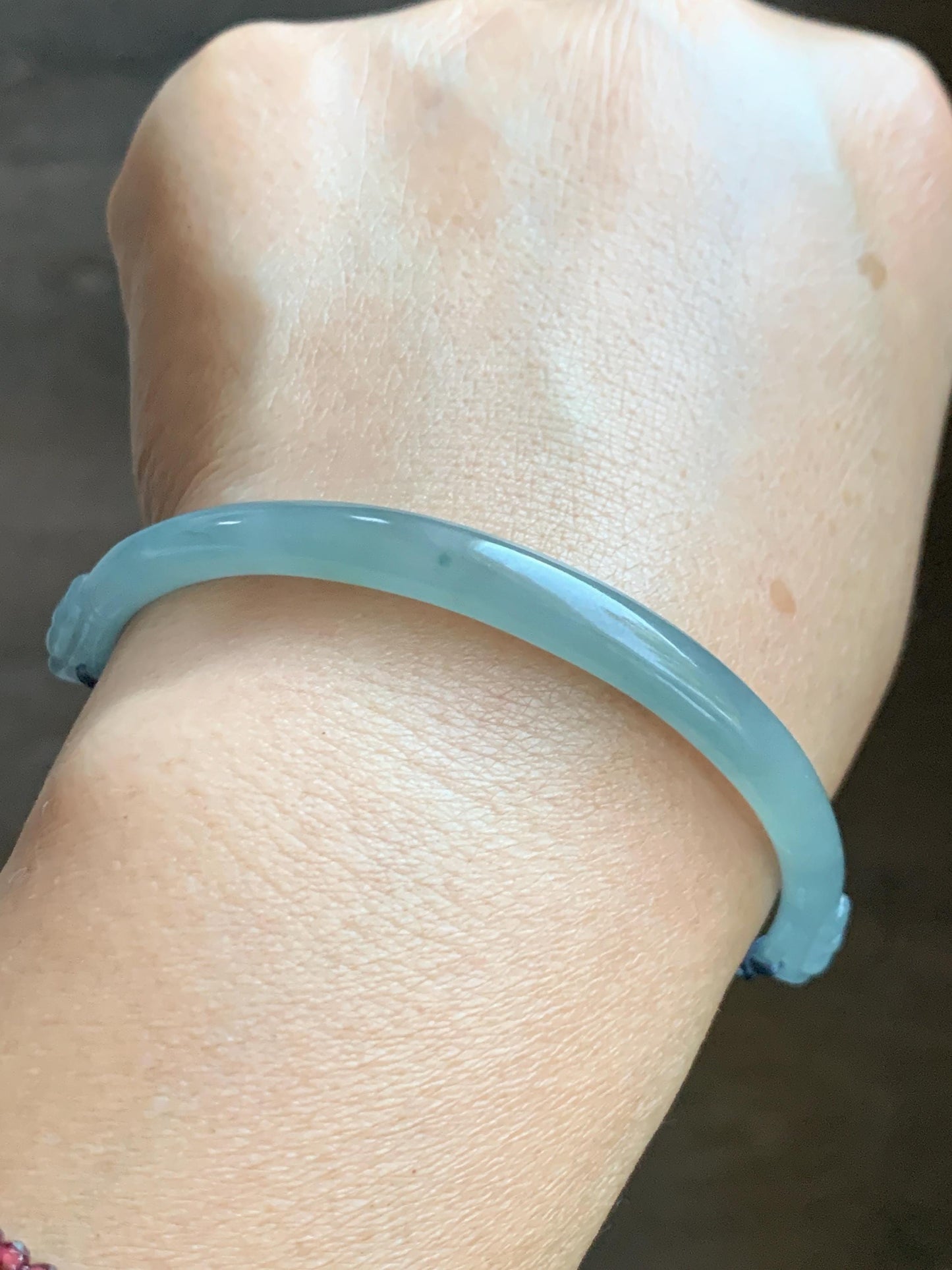 Natural Guatemalan Icy Translucent Pastel Dusty Blue Jade Jadeite Half Bangle Beaded Bracelet Sterling Silver 7.25” 11g 天然冰危淡篮翡翠半镯手串 MBZ163