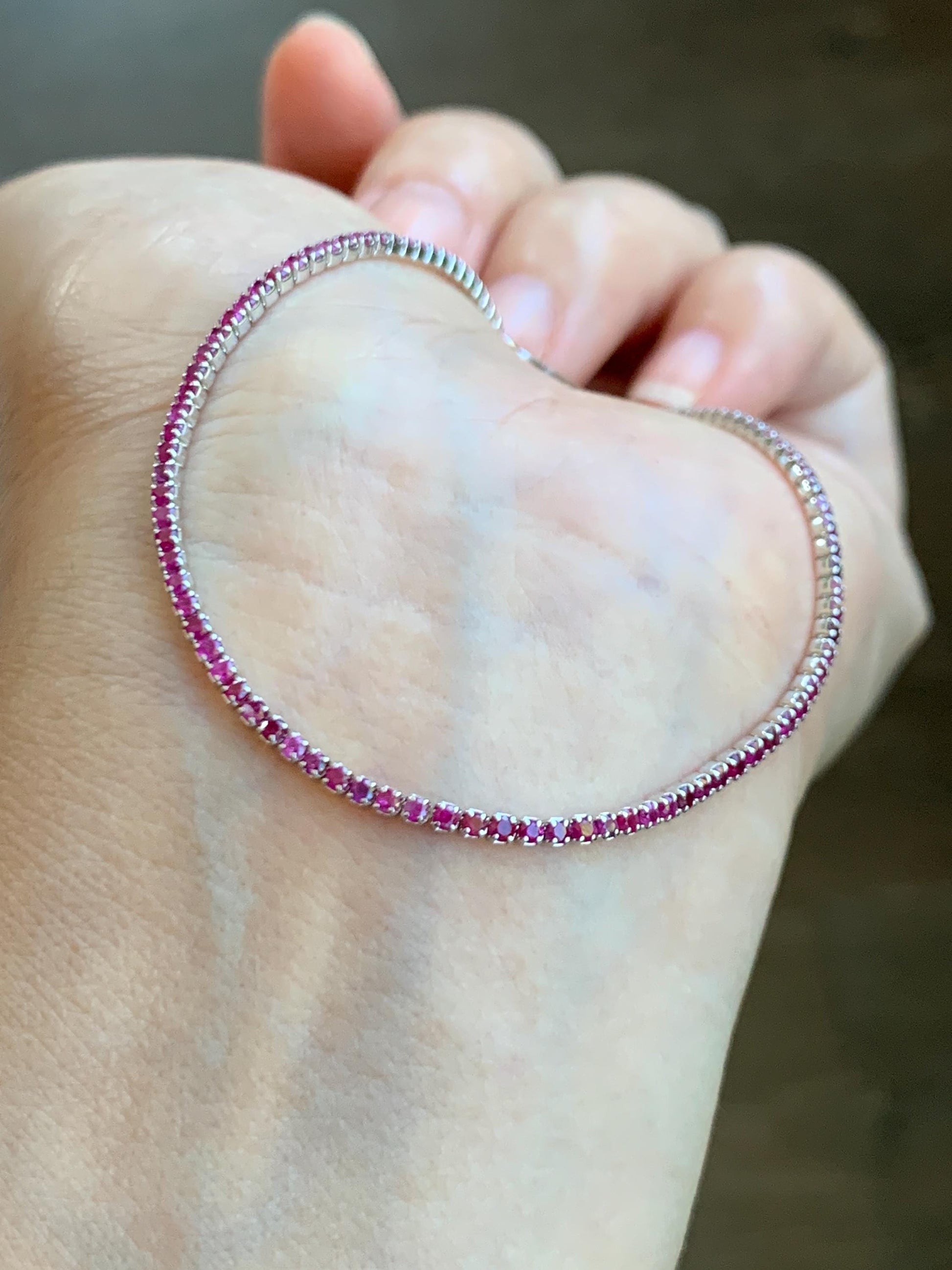 Natural Genuine Untreated Dark Pink Sapphire Petite Dainty Tennis Bracelet Sterling Silver Adjustable 6.75”-8.75” 1.7mm 3g 358A