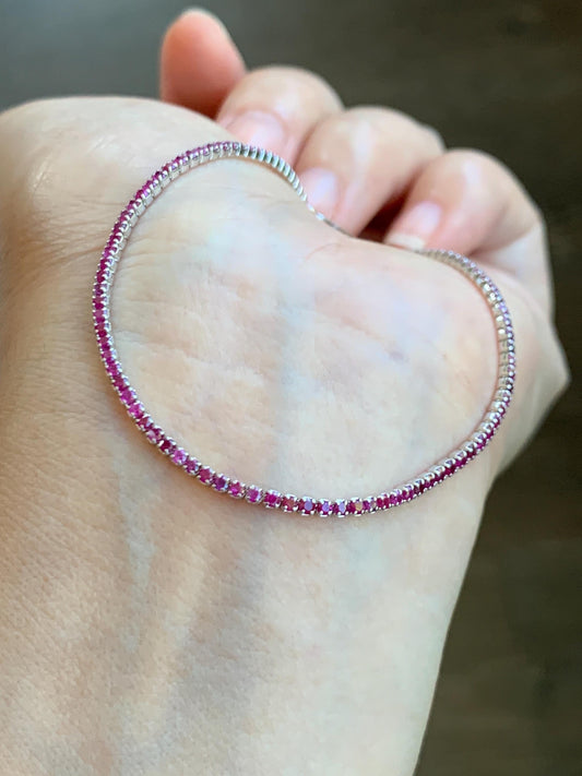 Natural Genuine Untreated Dark Pink Sapphire Petite Dainty Tennis Bracelet Sterling Silver Adjustable 6.75”-8.75” 1.7mm 3g 358A