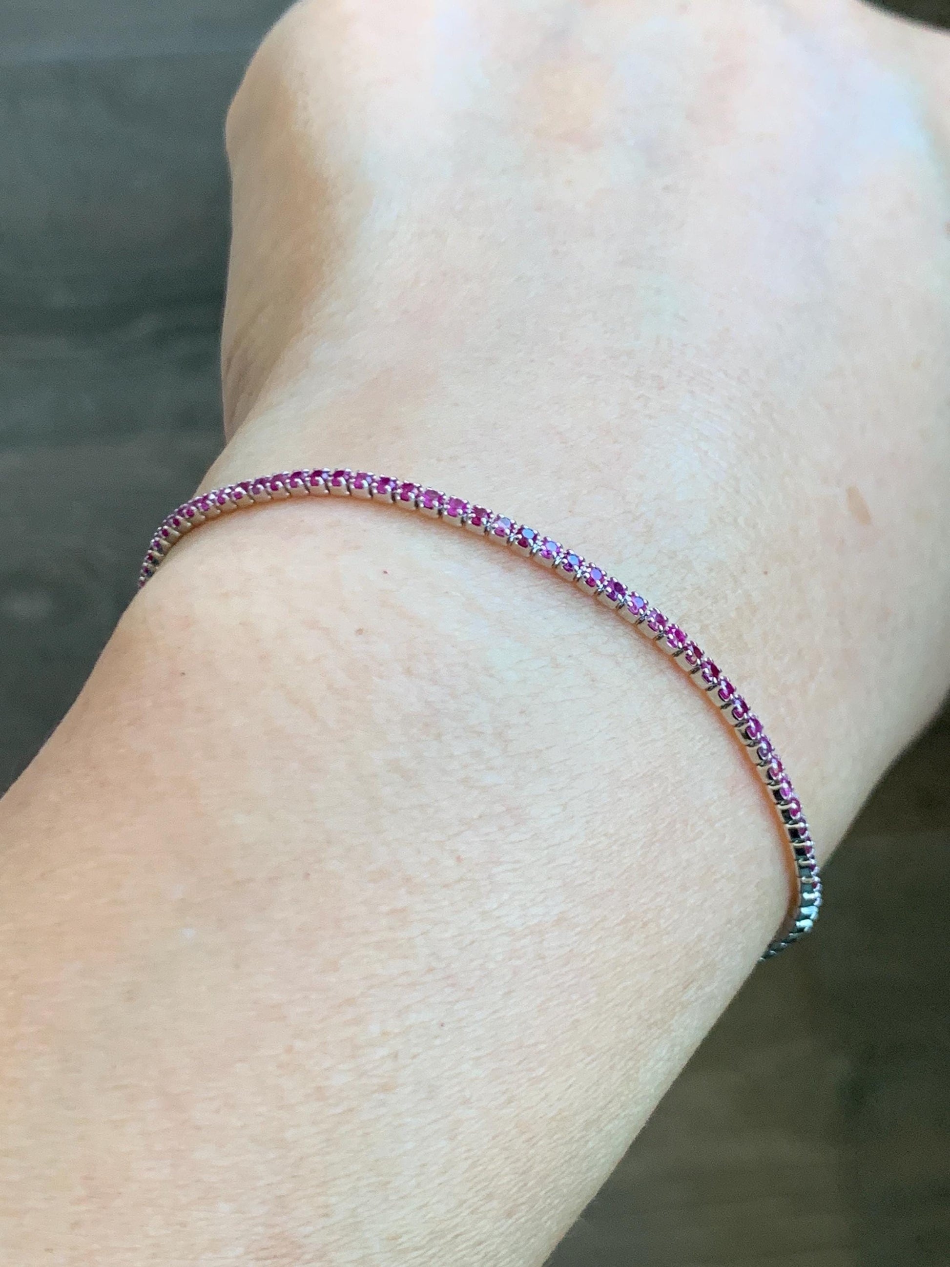 Natural Genuine Untreated Dark Pink Sapphire Petite Dainty Tennis Bracelet Sterling Silver Adjustable 6.75”-8.75” 1.7mm 3g 358A