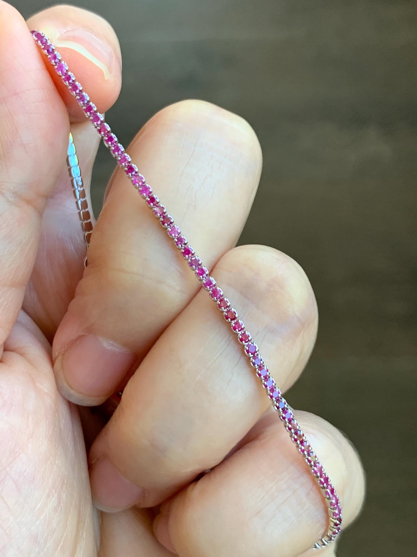 Natural Genuine Untreated Dark Pink Sapphire Petite Dainty Tennis Bracelet Sterling Silver Adjustable 6.75”-8.75” 1.7mm 3g 358A