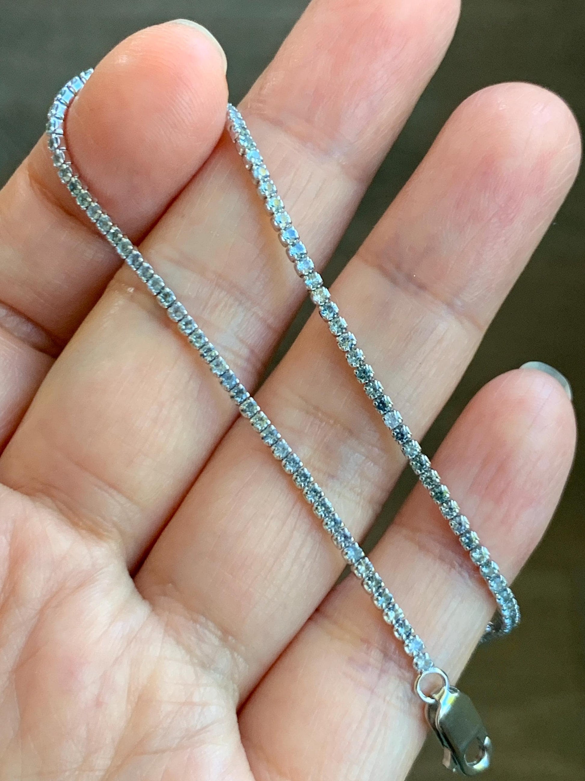 Natural Genuine Untreated Light Pink or Blue Sapphire Petite Dainty Tennis Bracelet Sterling Silver Adjustable 6.75”-8.75” 1.7mm 3g