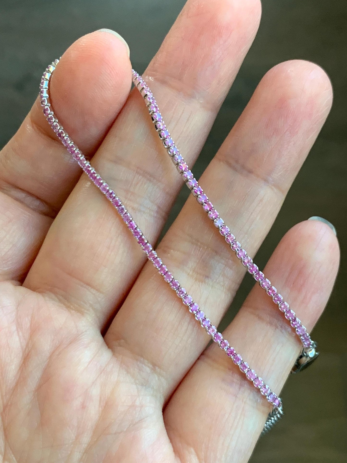 Natural Genuine Untreated Light Pink or Blue Sapphire Petite Dainty Tennis Bracelet Sterling Silver Adjustable 6.75”-8.75” 1.7mm 3g