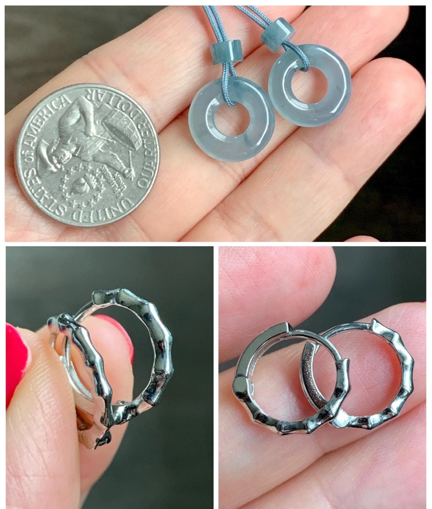 Natural Grade A Guatemalan Icy Translucent Light Blue Jade Jadeite Ping An Kou Donuts A Set Of Two Loose Stones DIY 天然冰危浅蓝翡翠小平安扣 QWL65