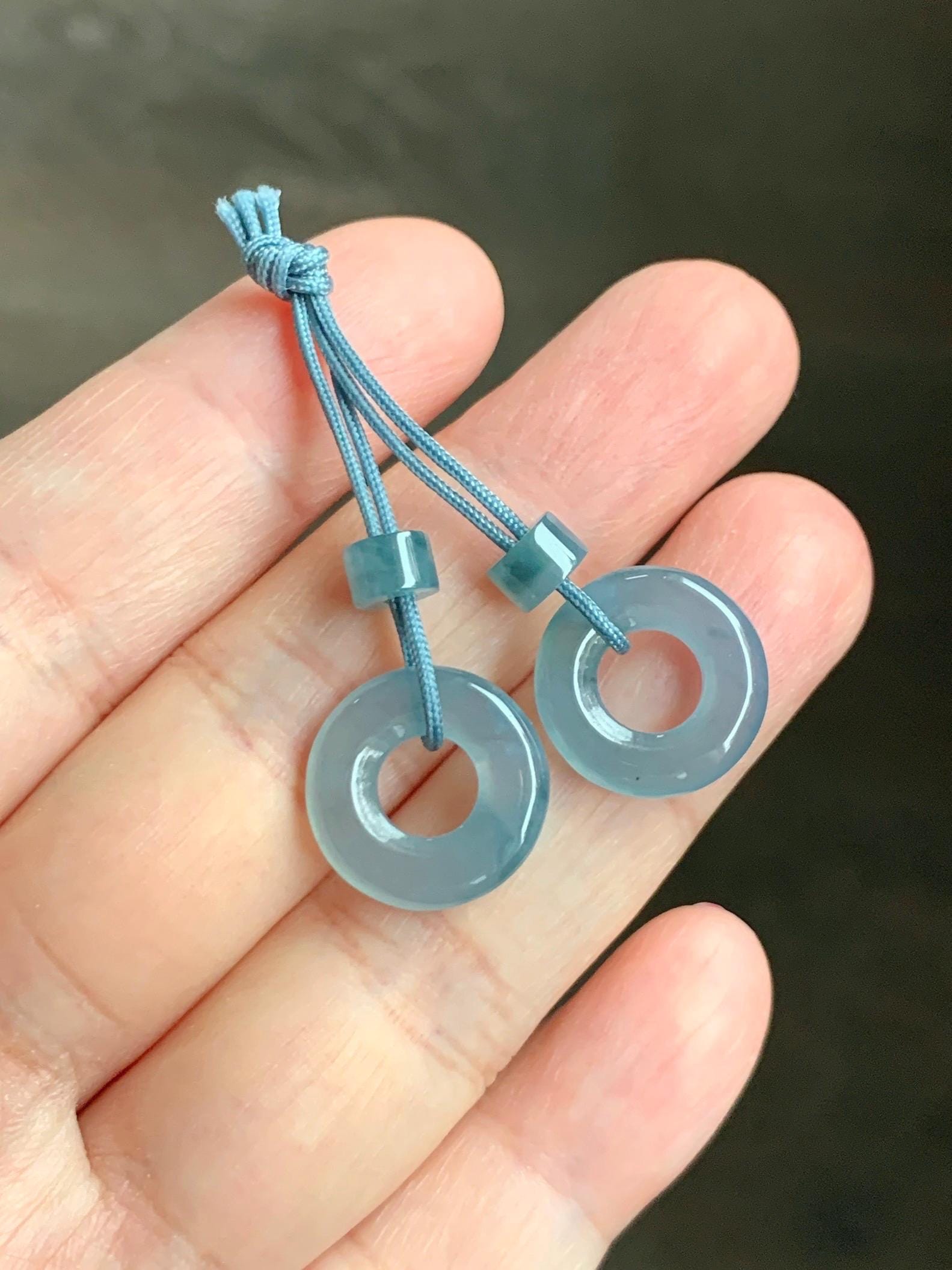 Natural Grade A Guatemalan Icy Translucent Light Blue Jade Jadeite Ping An Kou Donuts A Set Of Two Loose Stones DIY 天然冰危浅蓝翡翠小平安扣 QWL65