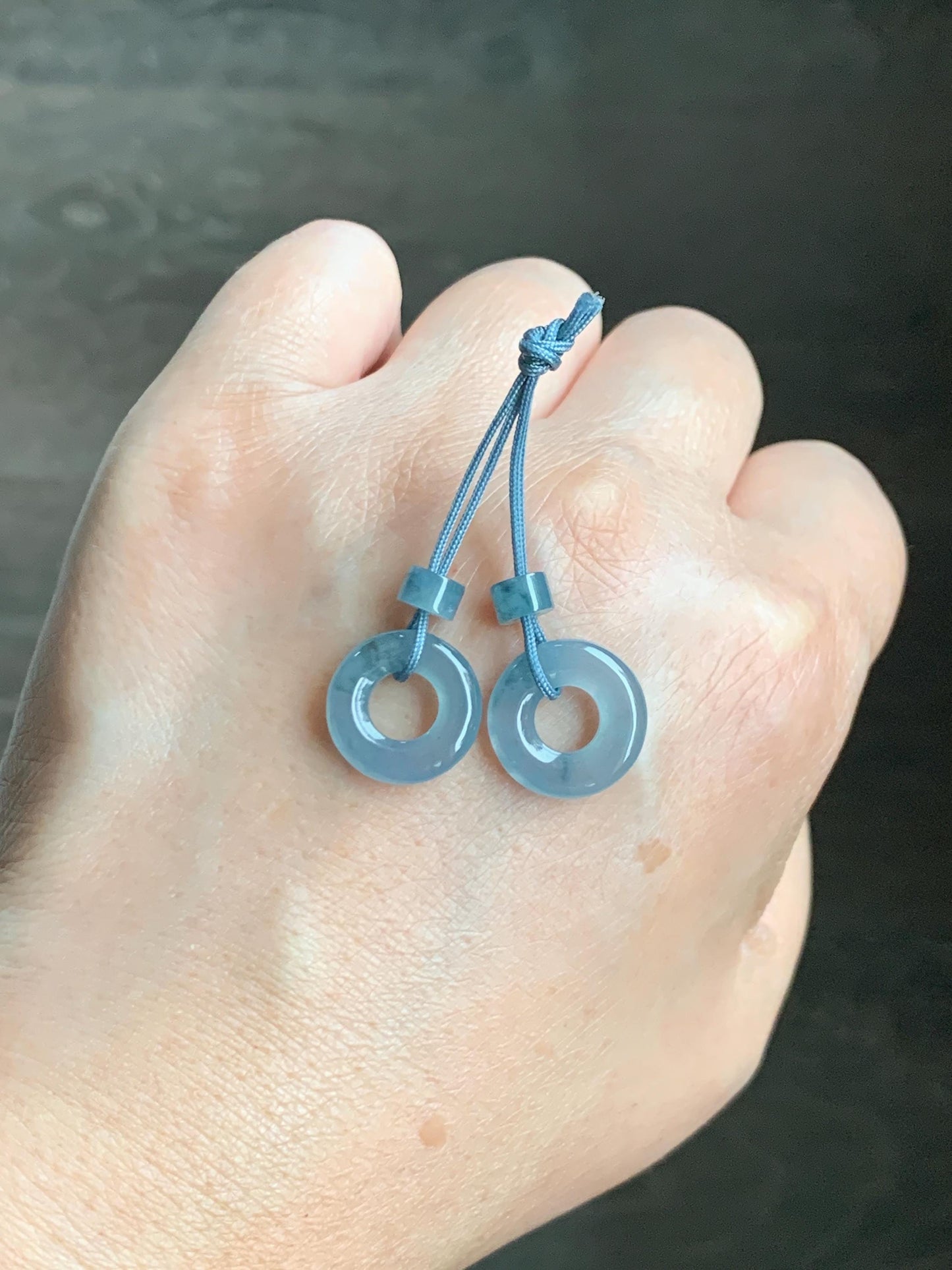 Natural Grade A Guatemalan Icy Translucent Light Blue Jade Jadeite Ping An Kou Donuts A Set Of Two Loose Stones DIY 天然冰危浅蓝翡翠小平安扣 QWL65